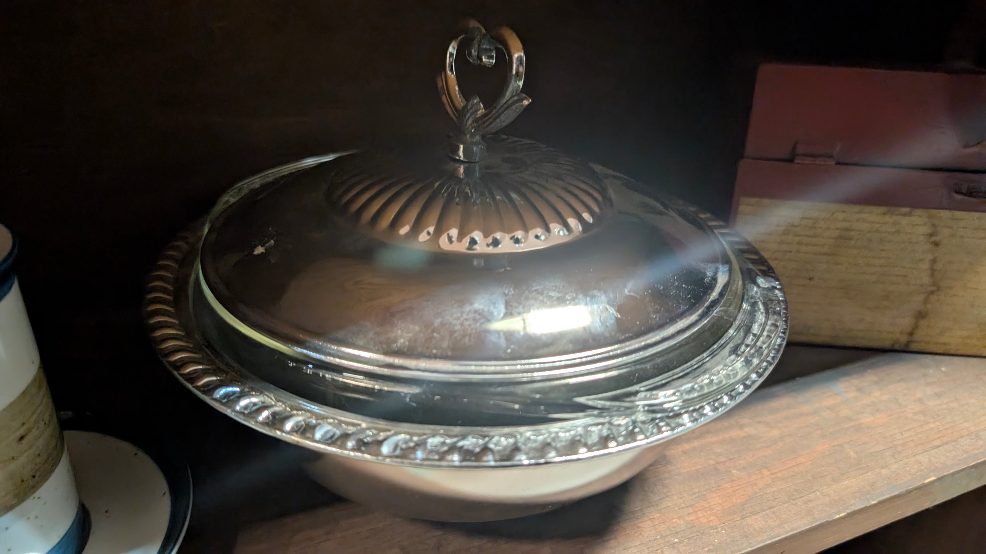 Vintage Silverplate Covered Serving Bowl Glass Dome Lid Table Decor Centerpiece