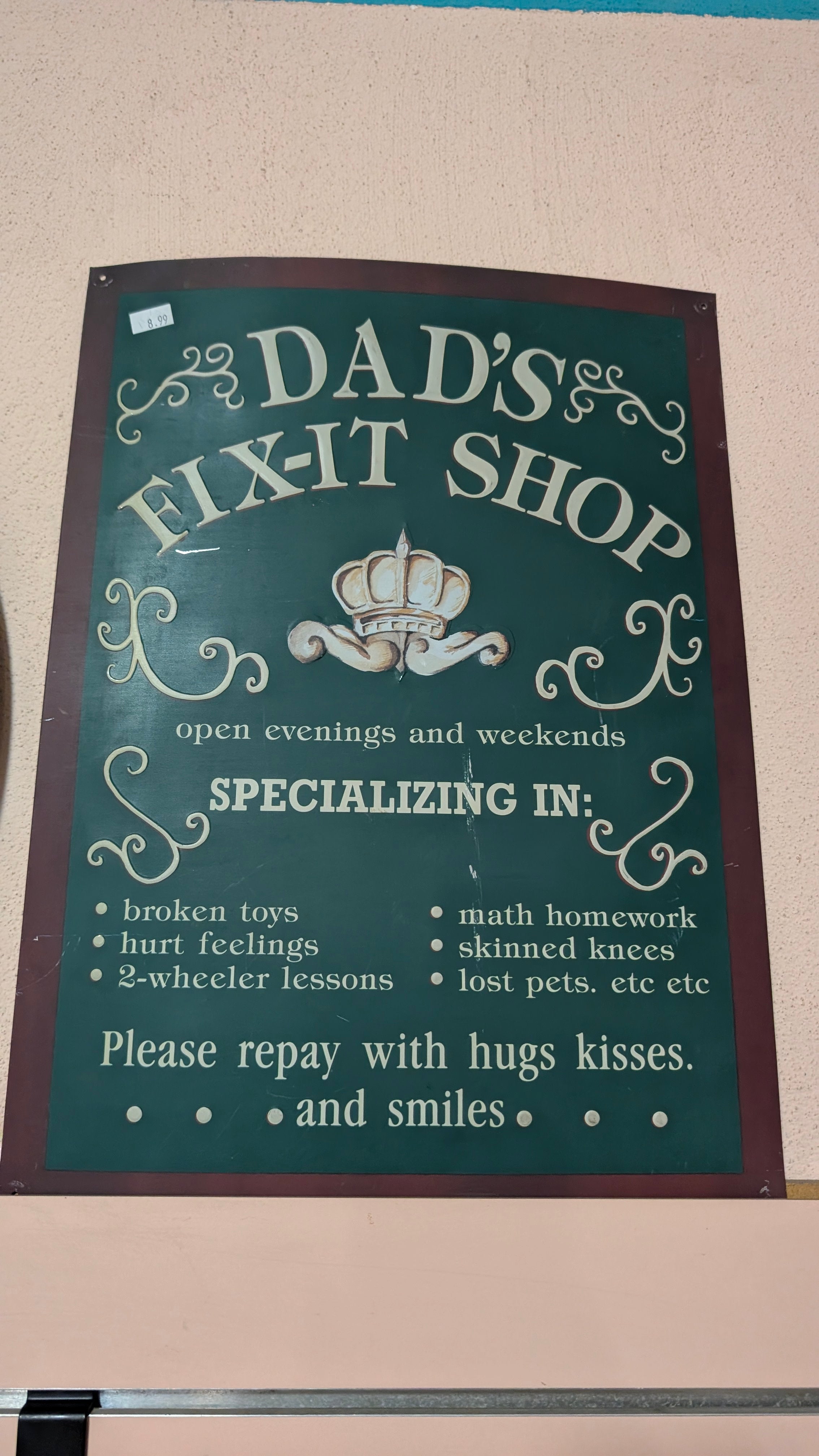Vintage Dad’s Fix It Shop Wooden Wall Sign Rustic Humor Home Decor Display Piece
