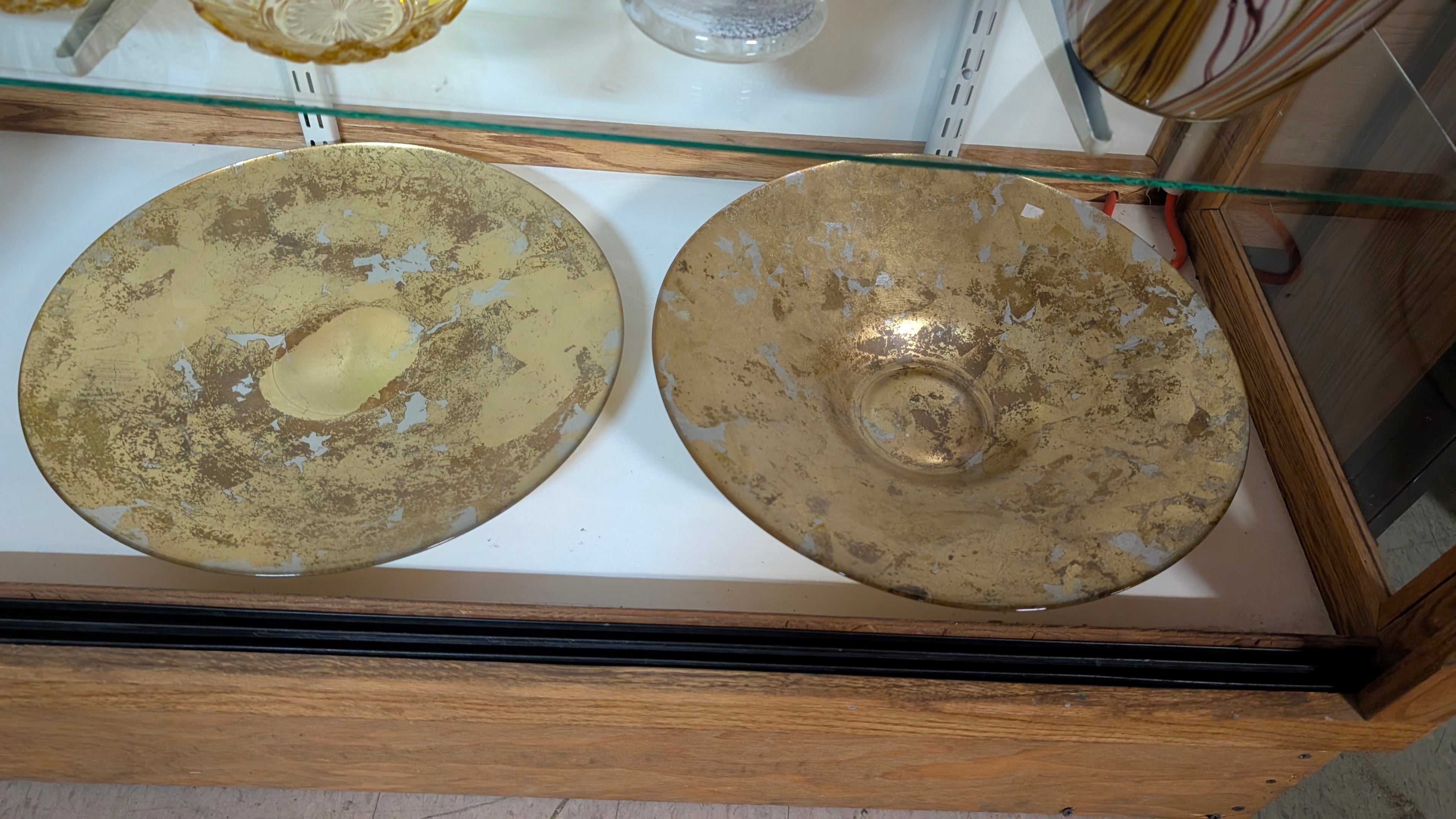 Vintage Gilded Glass Decorative Plate Gold Leaf Style Centerpiece Decor