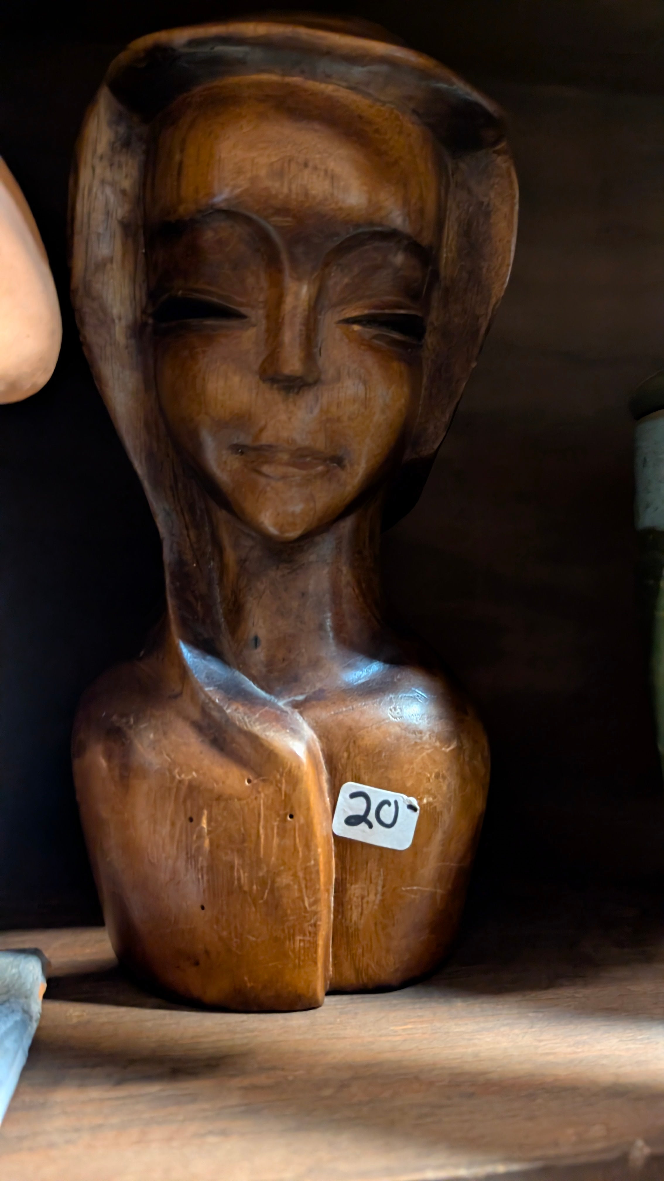 Vintage Hand Carved Wooden Abstract Face Sculpture Folk Art Decorative Bust Rare