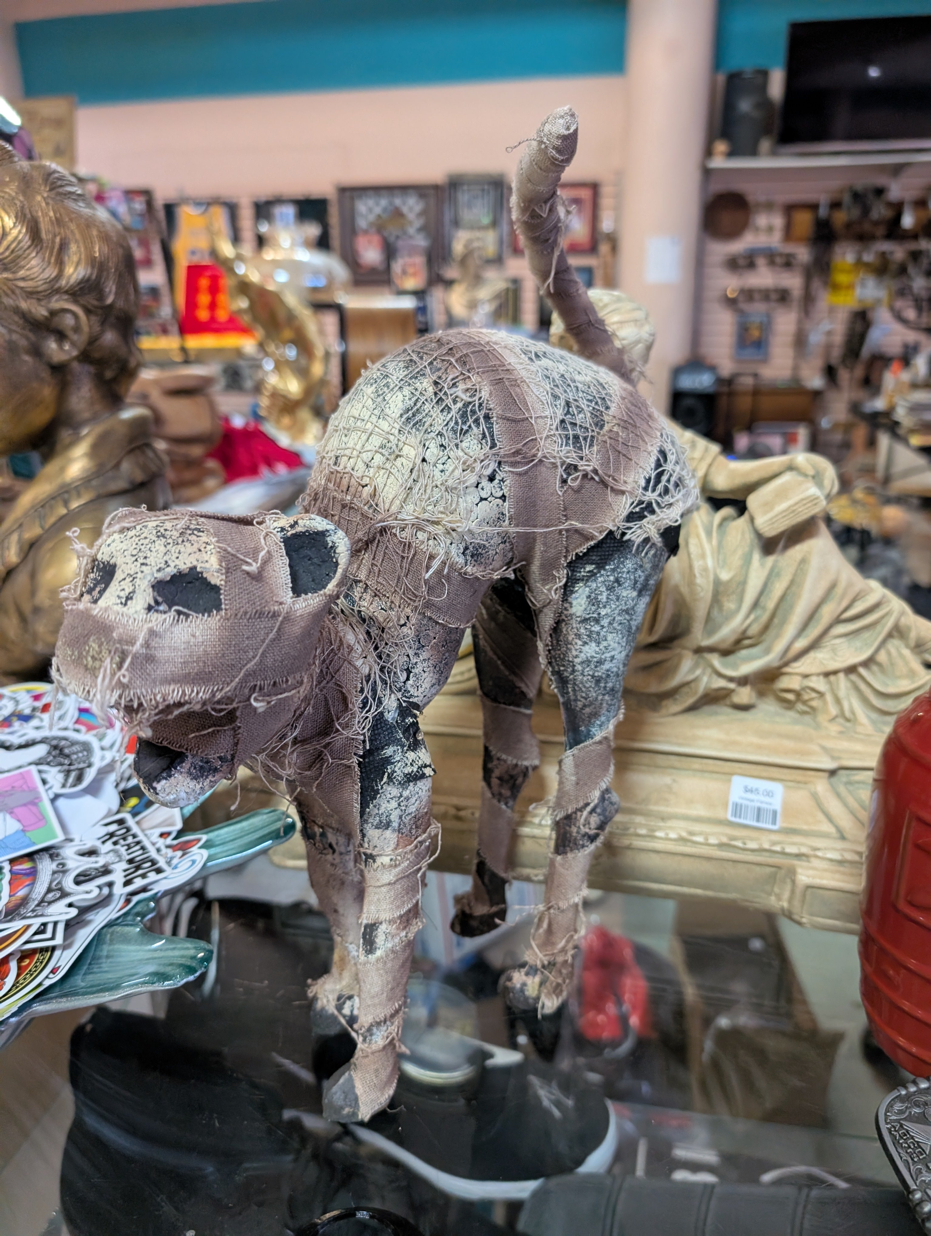 Vintage Wrapped Animal Sculpture Distressed Fabric Horror Decor Display Figure