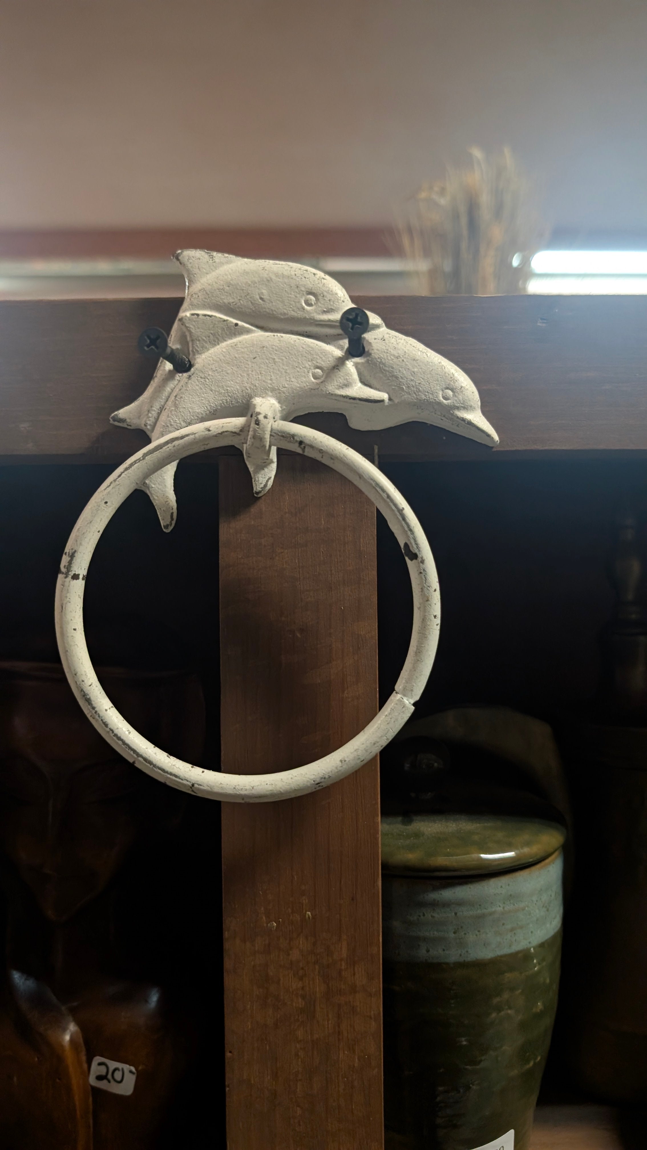 Vintage Cast Iron Dolphin Towel Ring Wall Mount Nautical Coastal Bathroom Decor