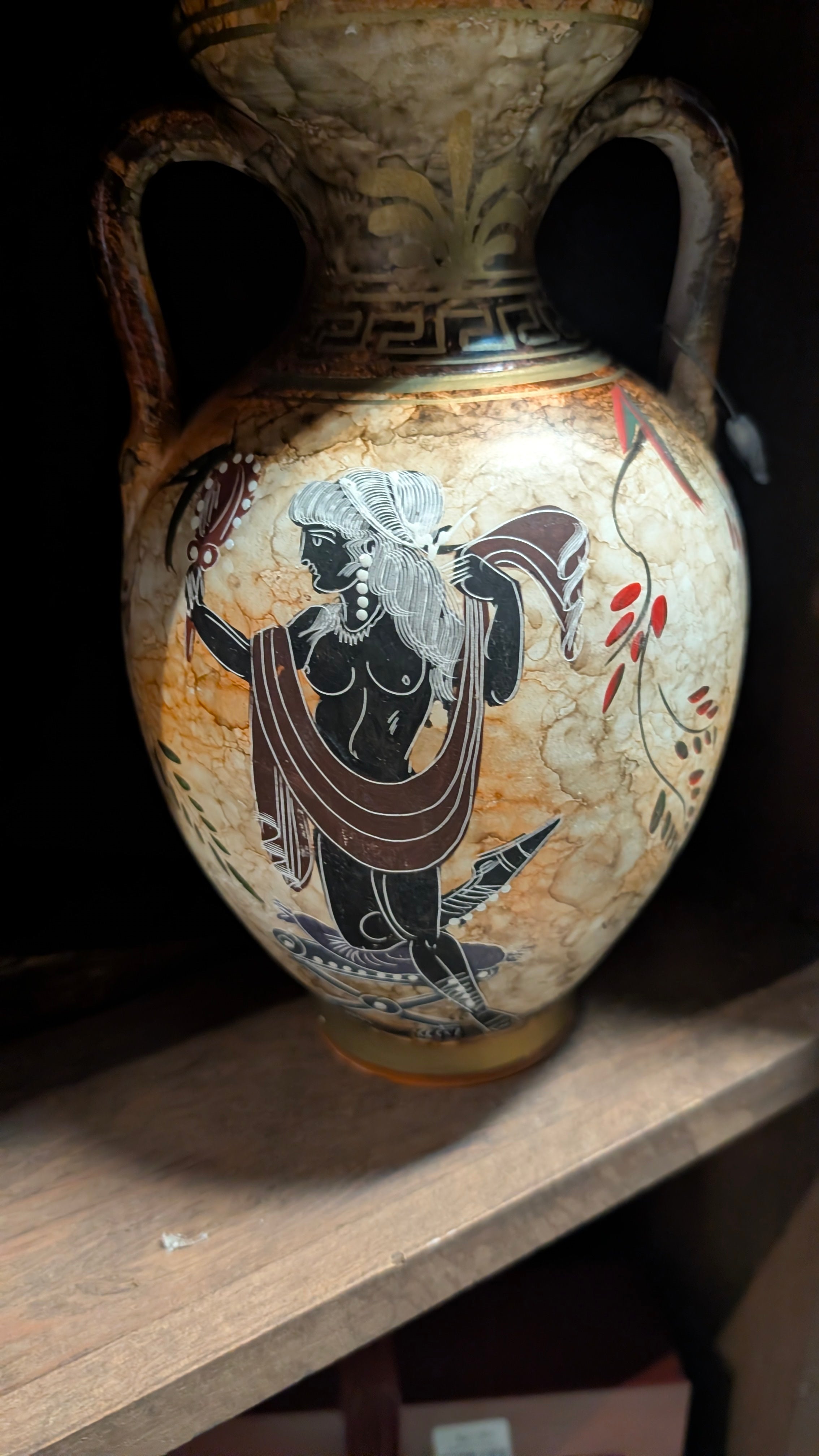 Vintage Hand Made Greek Style Amphora Vase Classical Figure Decor Pottery