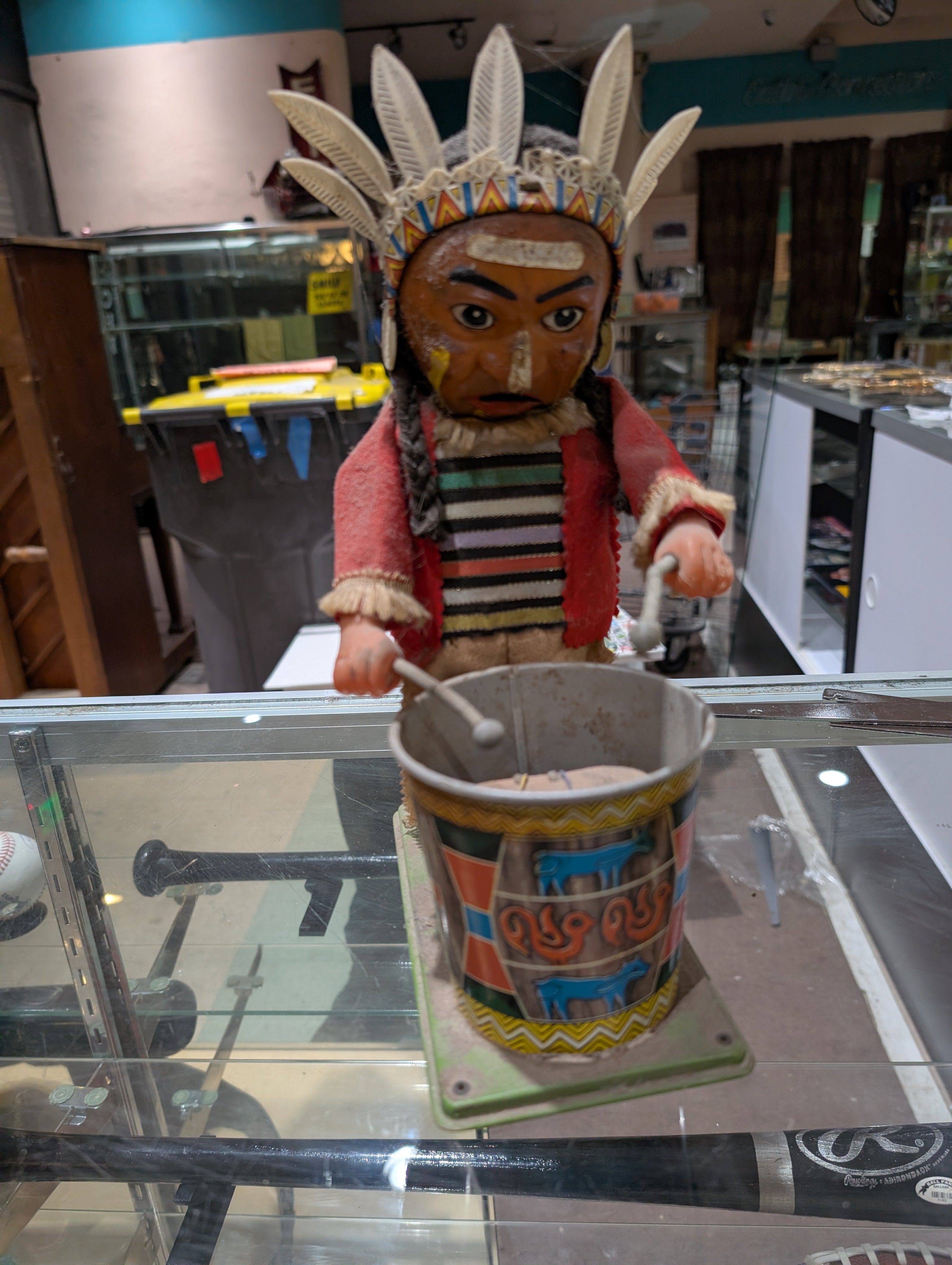Vintage 1950s Alps Indian Joe Chief Native American Battery Operated Drummer Toy Japan