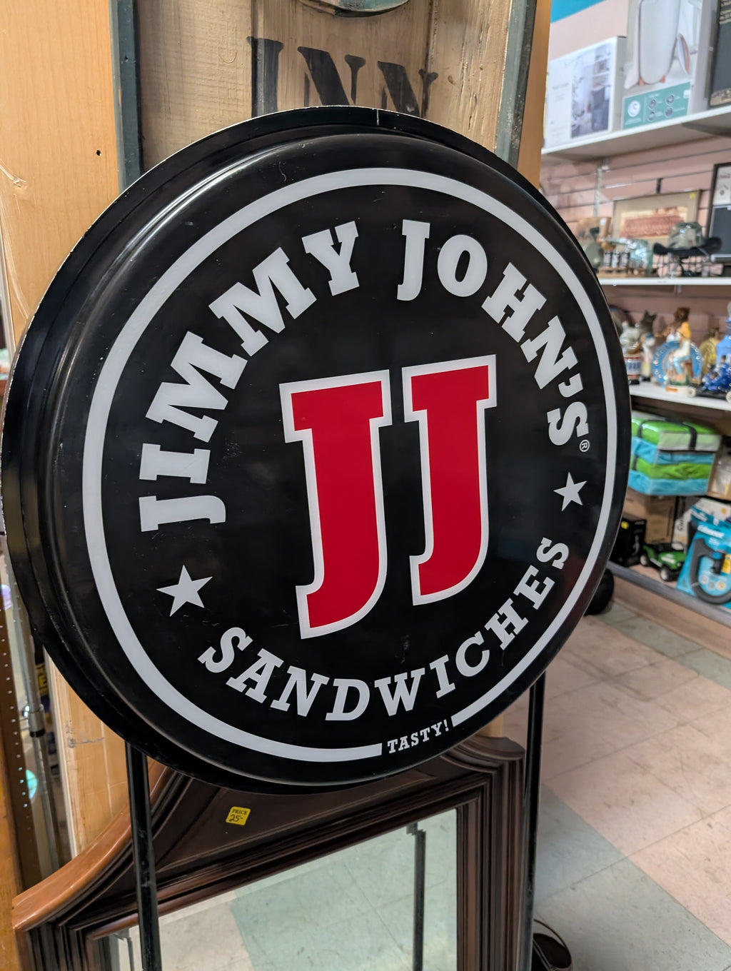 Jimmy Johns Sandwiches Round Illuminated Metal Sign Store Display Collectible - MISSING PLUG