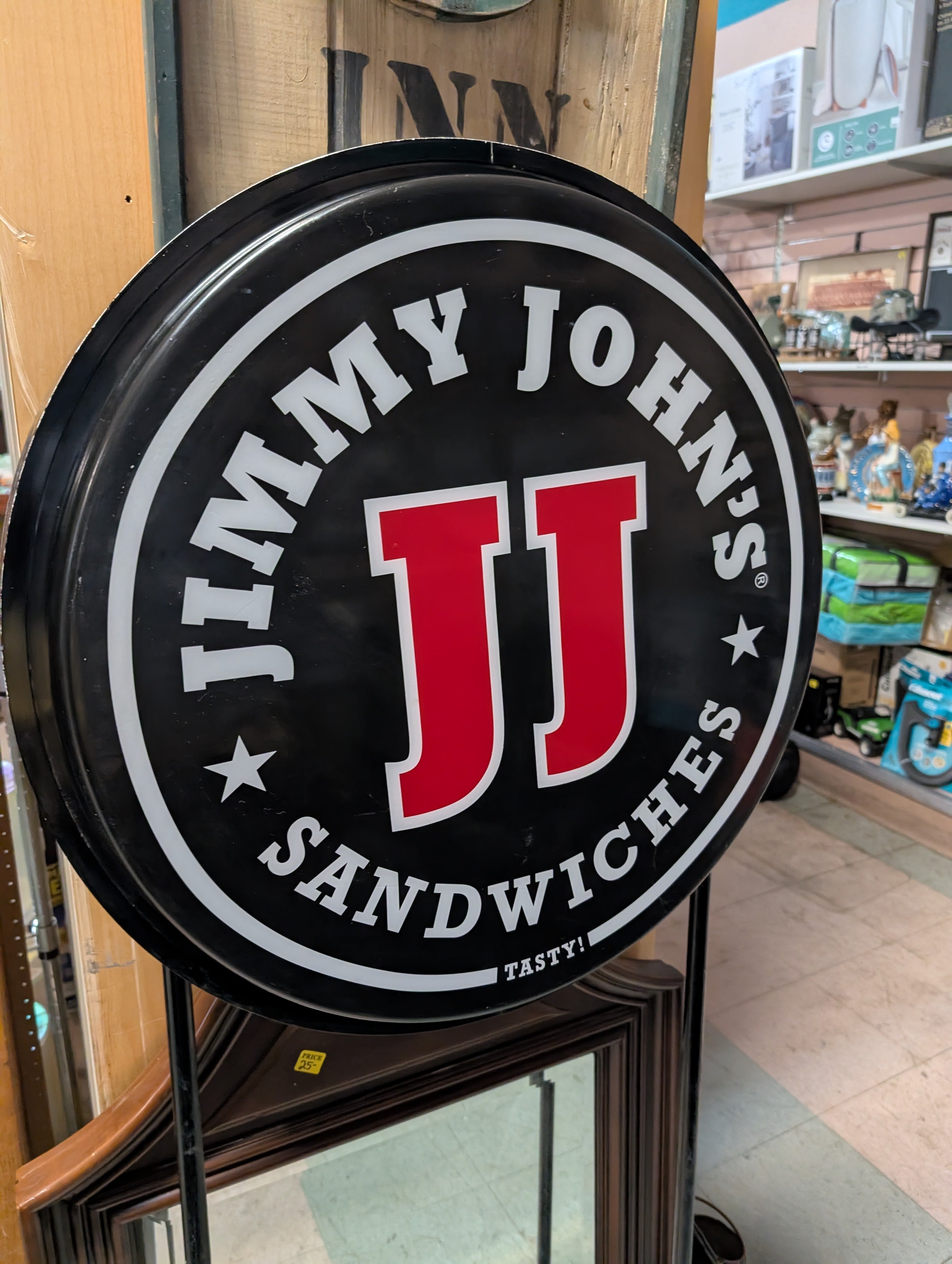 Jimmy Johns Sandwiches Round Illuminated Metal Sign Store Display Collectible - MISSING PLUG
