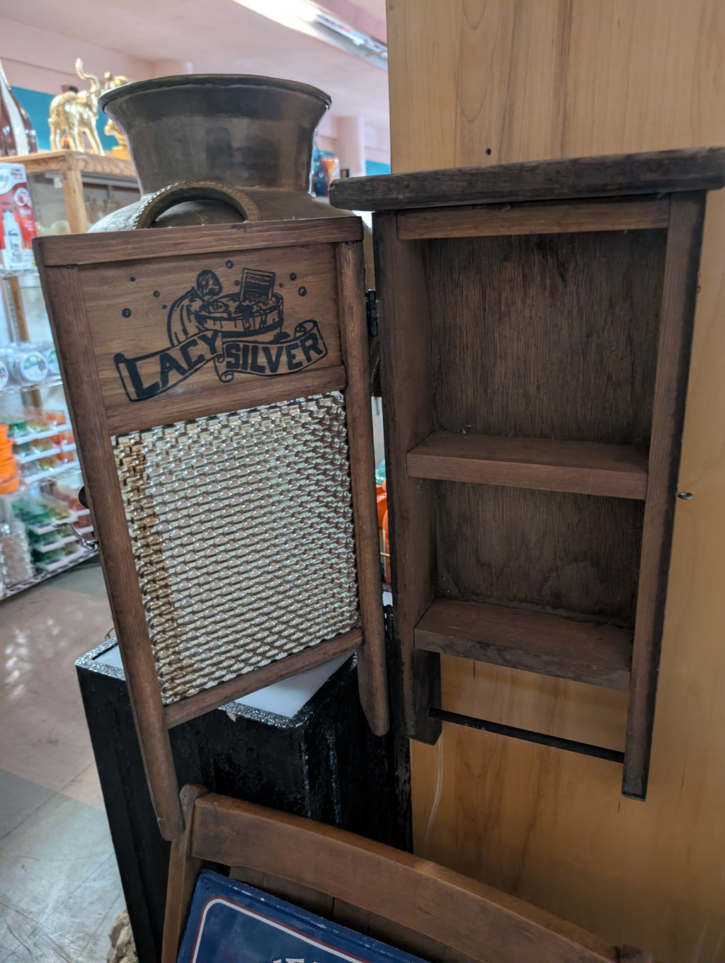 Vintage Columbus Washboard Lazy Silver Easy Wood Washboard Cabinet Advertising