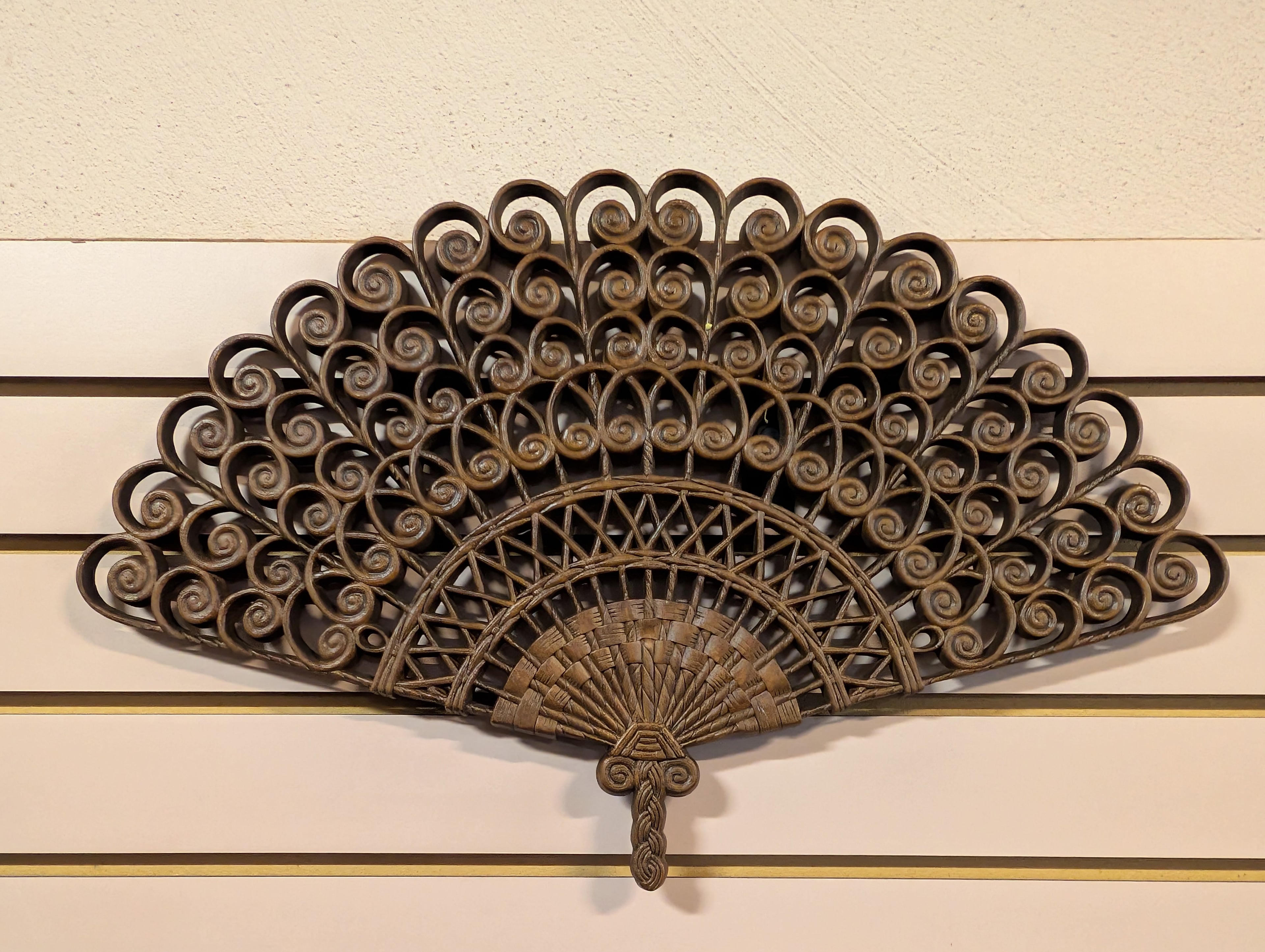 Vintage Burwood Syroco Fan Wall Hanging Decor Model 2424 Resin 21x13 Inch Art