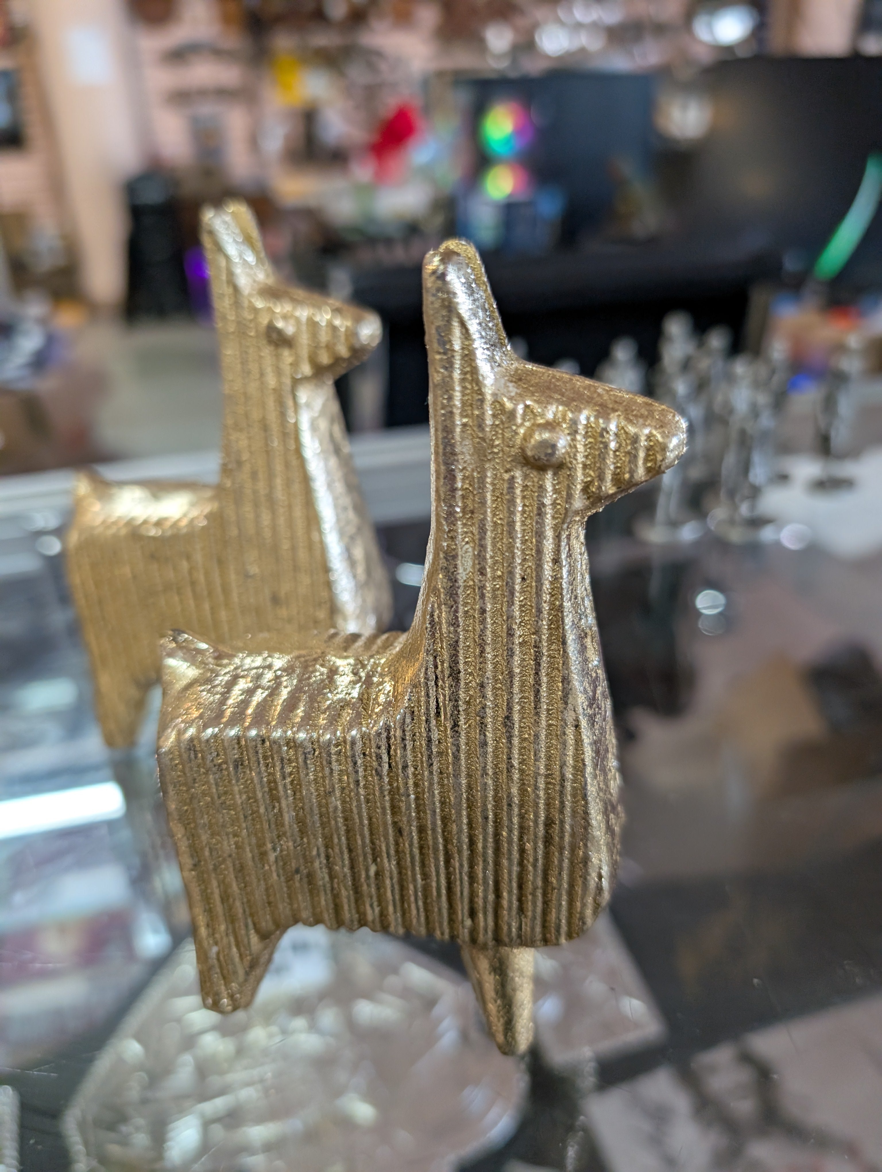 Vintage Gold Tone Metal Llama Figurine Textured Modern Decor Collectible Statue