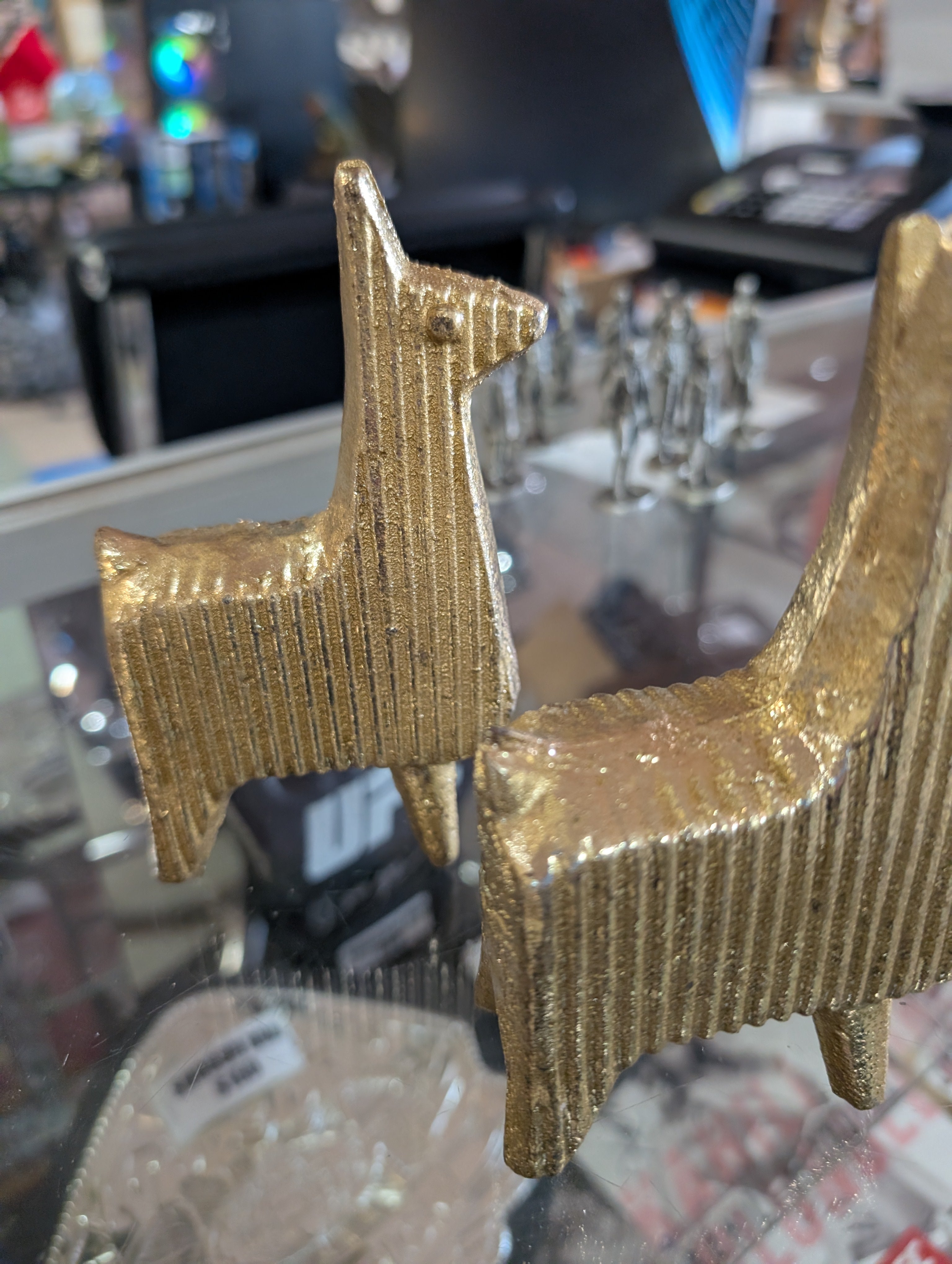 Vintage Gold Tone Metal Llama Figurine Textured Modern Decor Collectible Statue