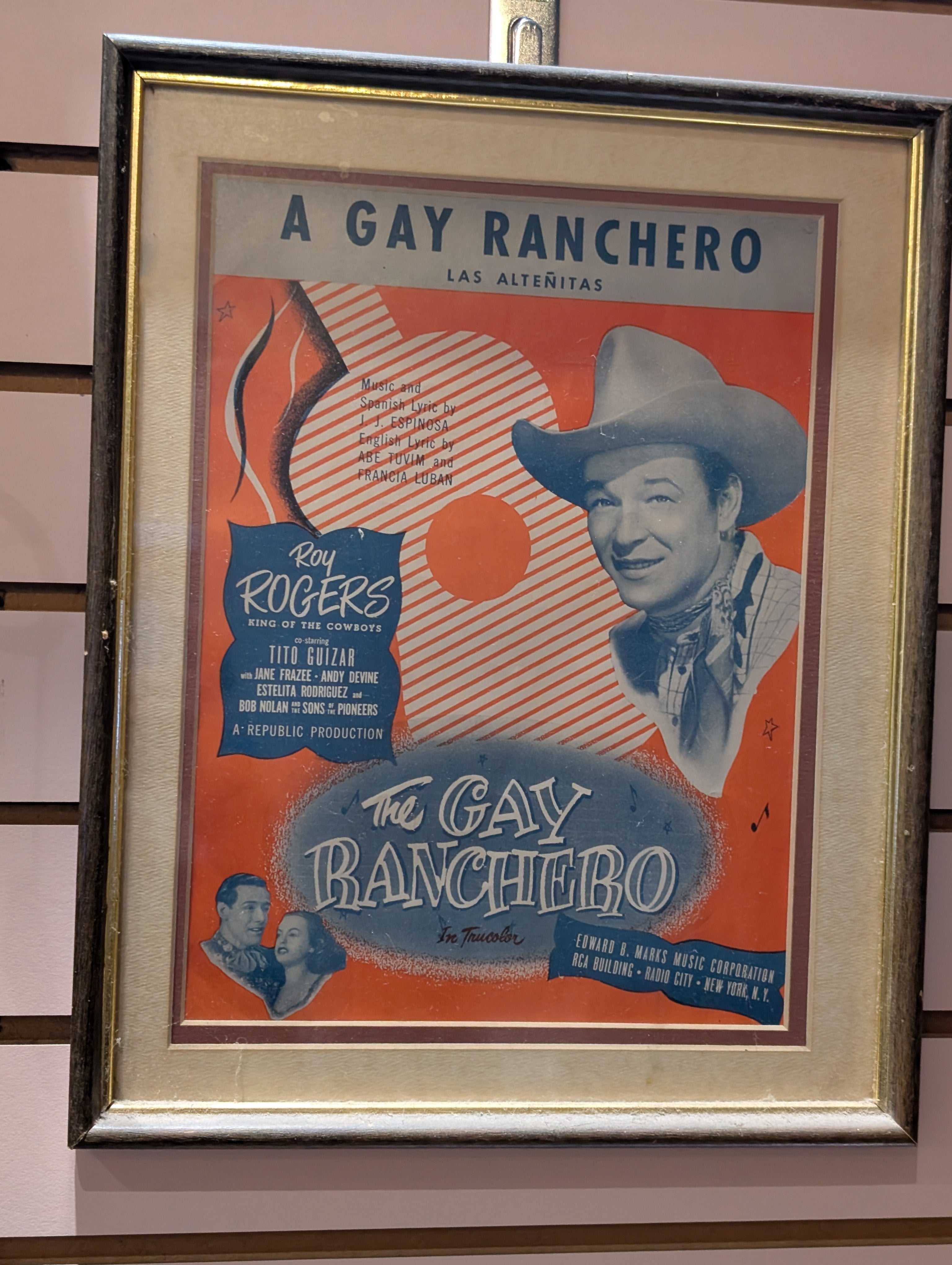 Vintage Roy Rogers The Gay Ranchero Framed Sheet Music Movie Poster Collectible