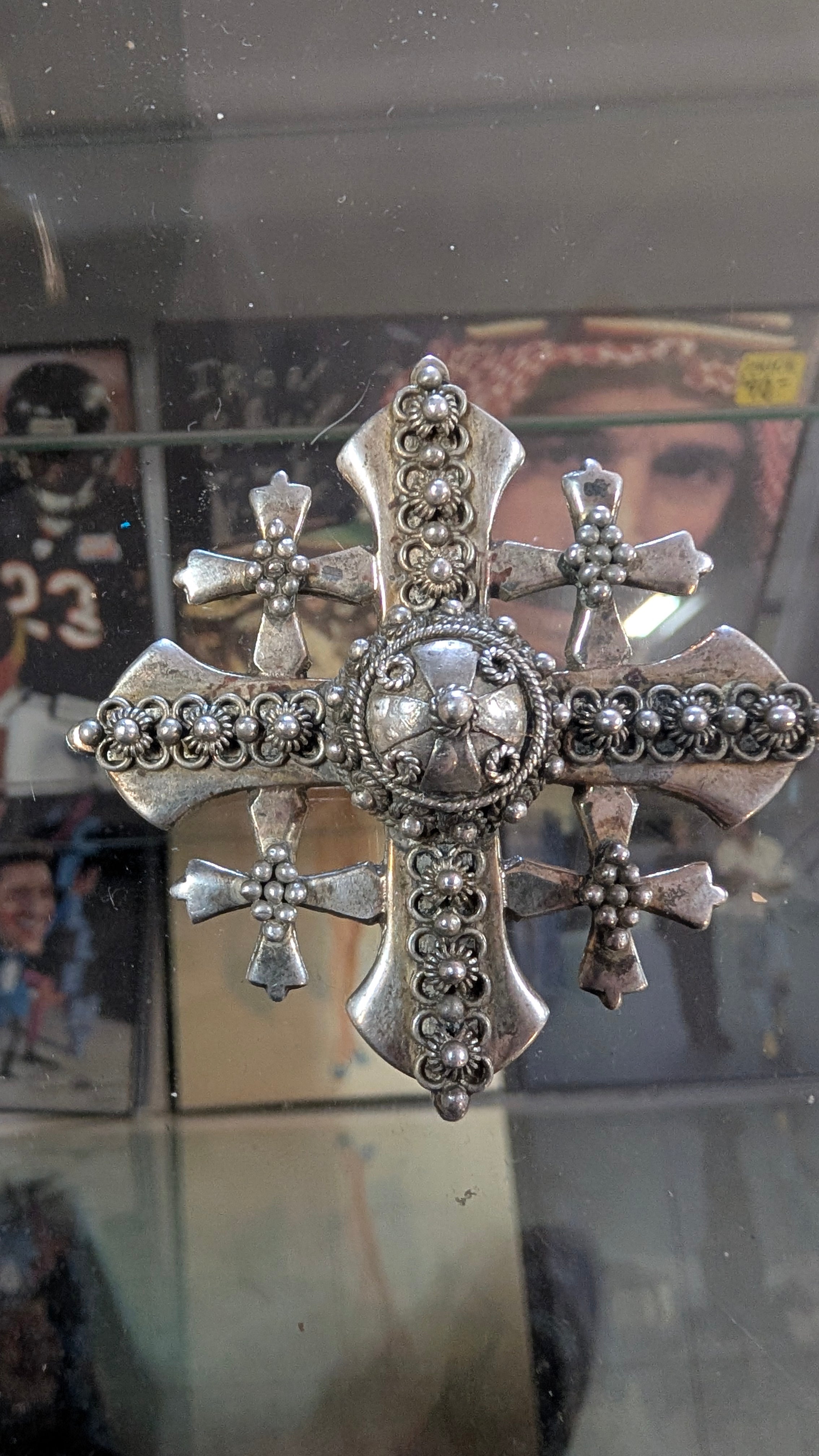 Vintage Jerusalem Cross Pendant 32.7 Grams 90 Percent Silver Holy Land Jewelry