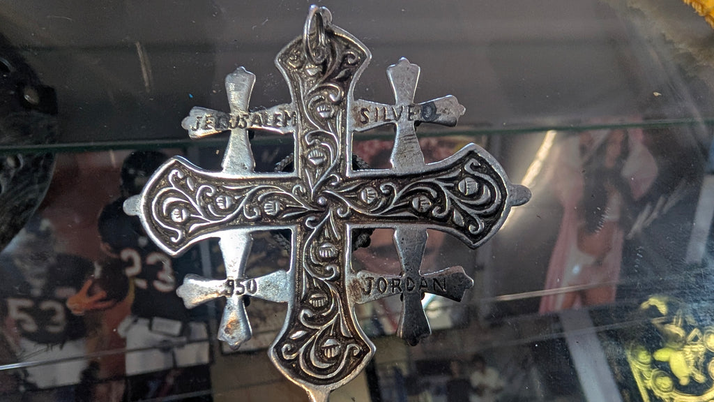 Vintage Jerusalem Cross Pendant 32.7 Grams 90 Percent Silver Holy Land Jewelry