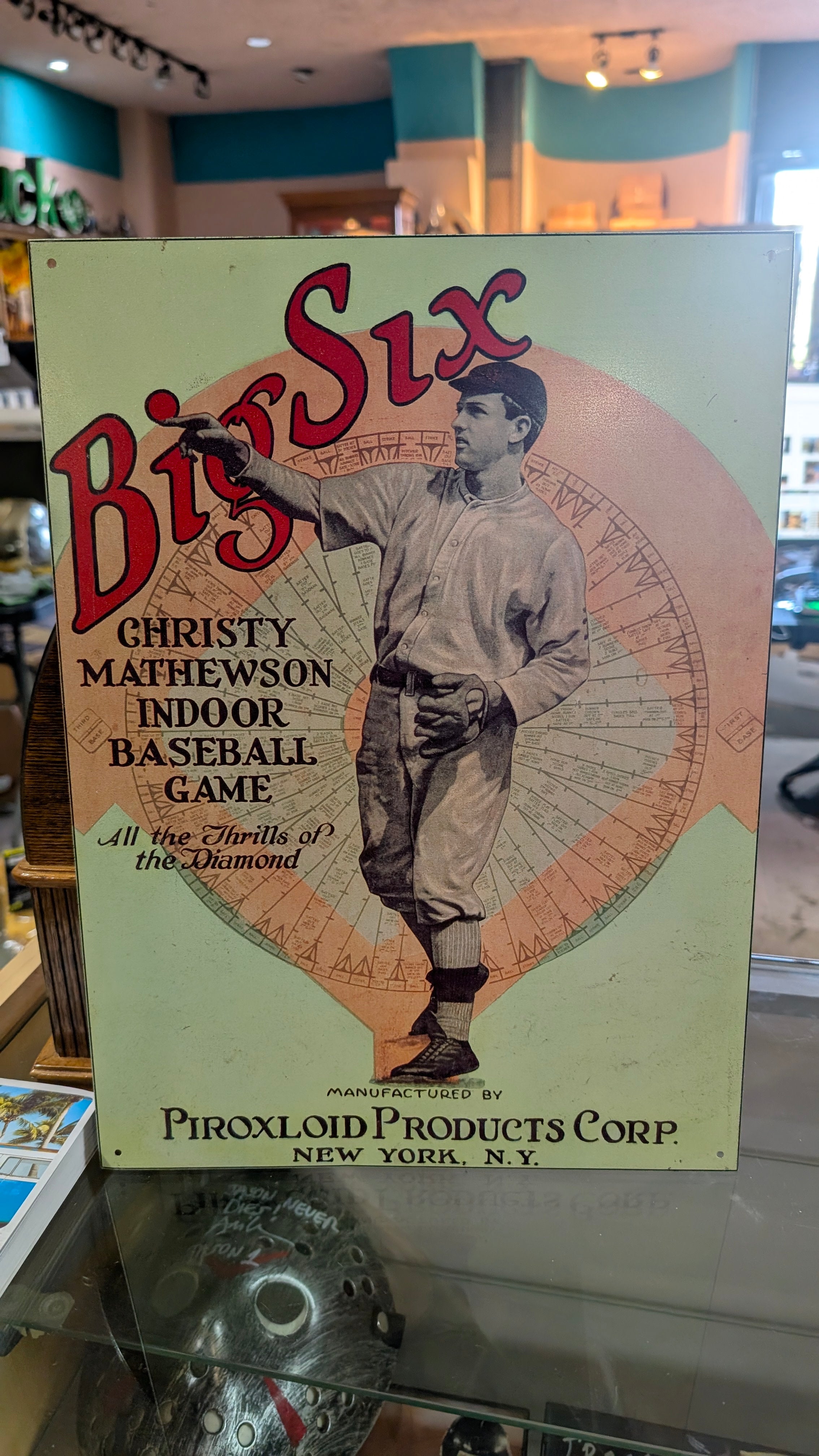 Vintage Big Six Christy Mathewson Indoor Baseball Game Metal Sign Collectible