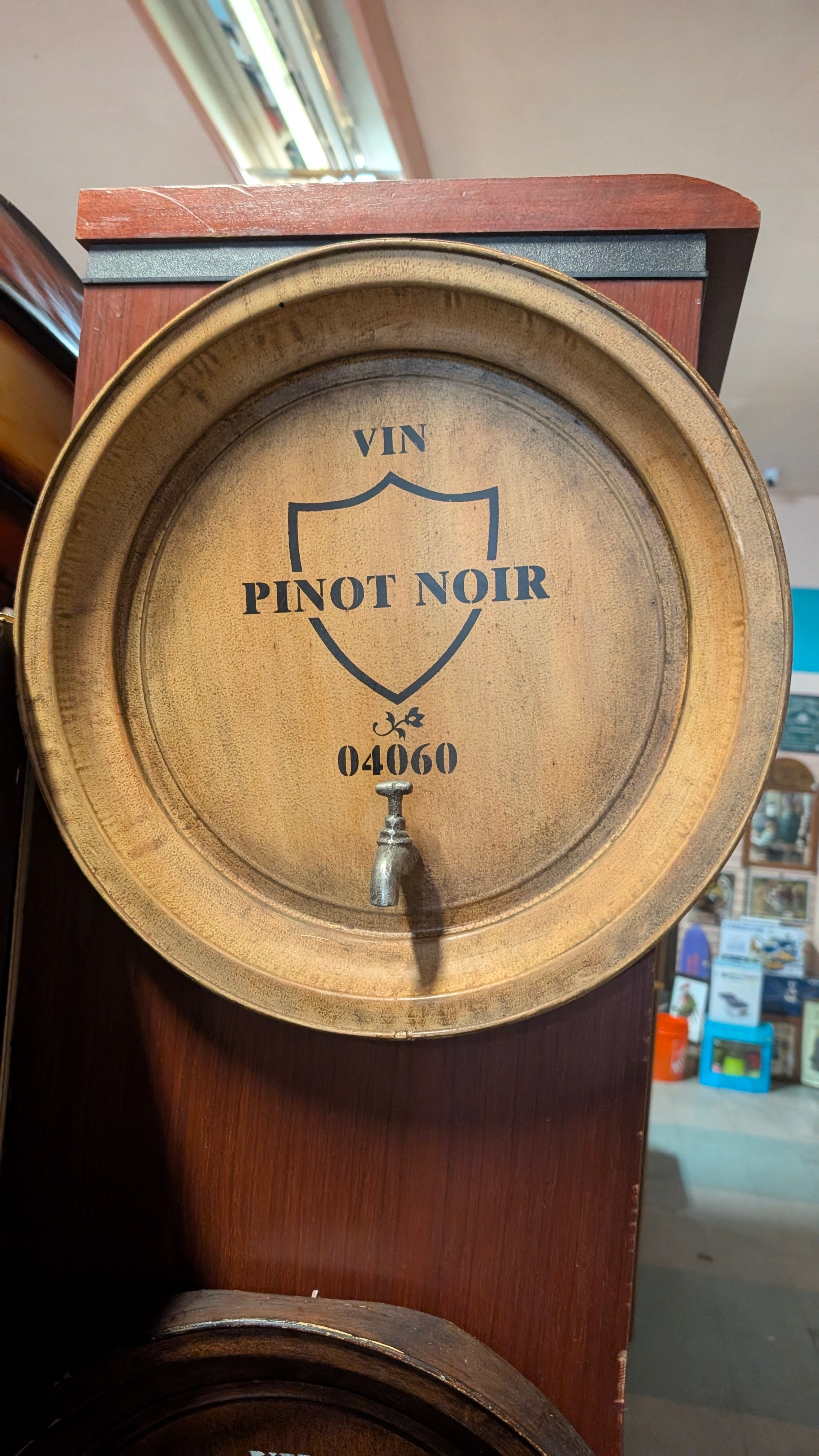 Vintage Pinot Noir Wine Barrel Front Wall Decor With Metal Spigot Display Piece