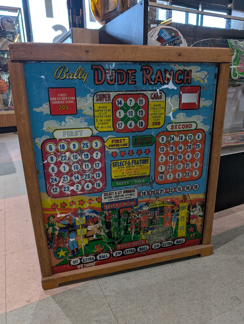 Vintage Bally Dude Ranch Bingo Pinball Topper Backglass Original Arcade Cabinet