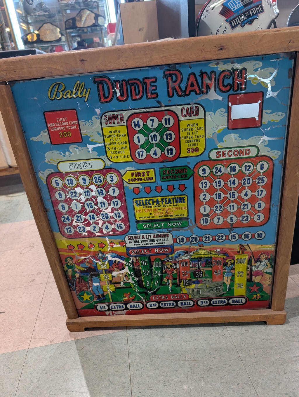 Vintage Bally Dude Ranch Bingo Pinball Topper Backglass Original Arcade Cabinet