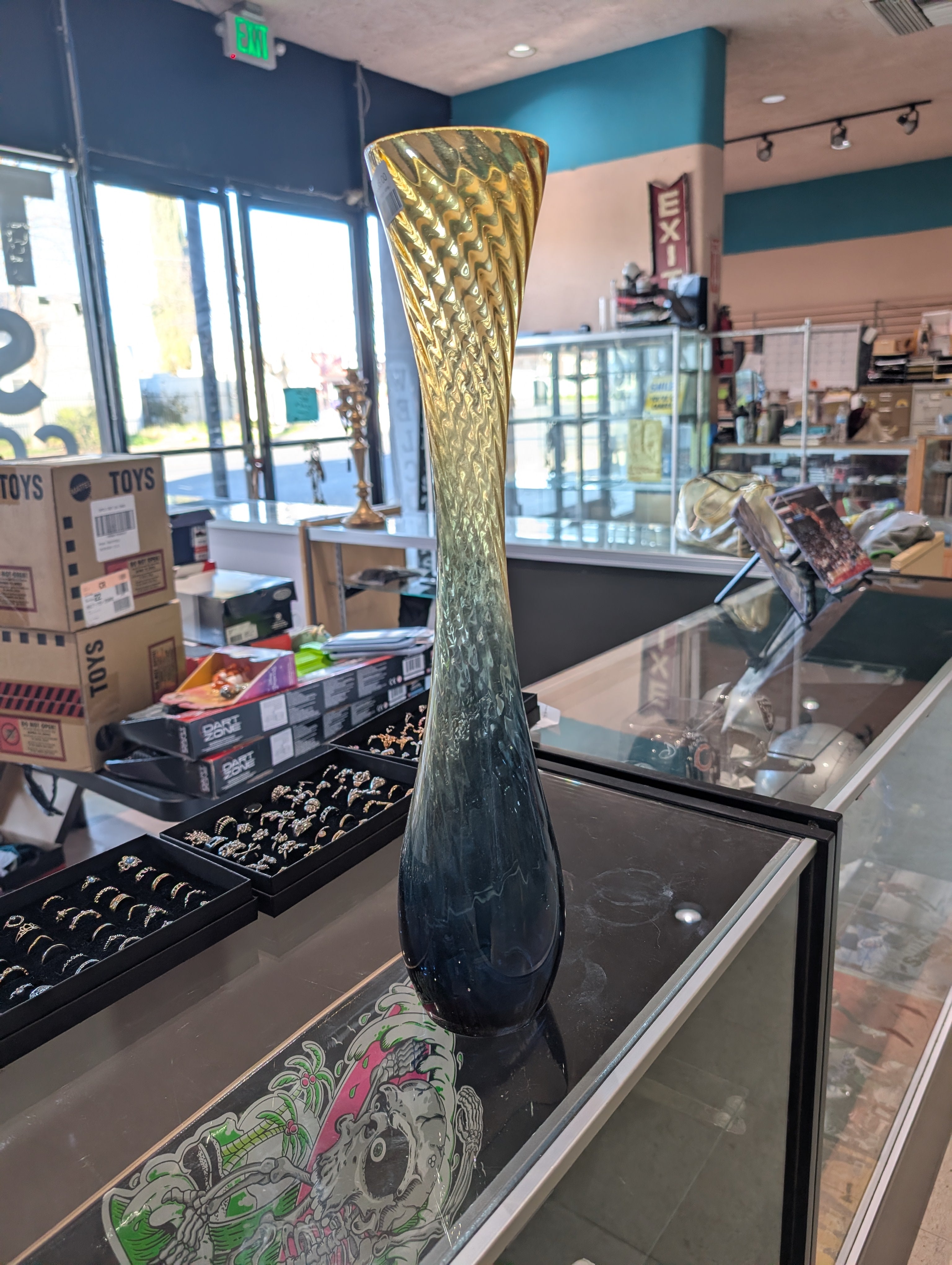 Vintage Alfred Taube Hand Blown Optic Art Glass Vase Tall Swirl Decor Piece