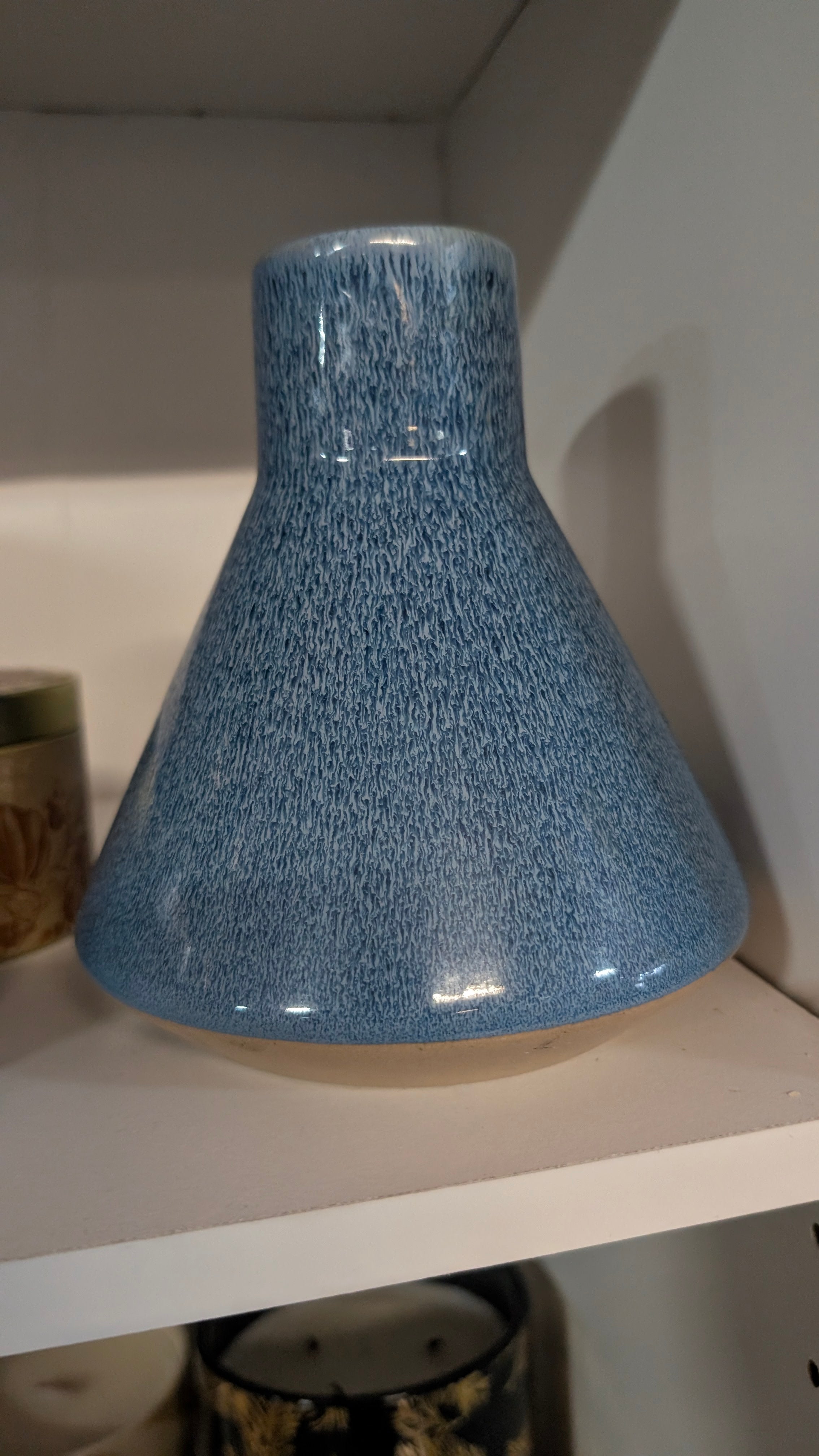 Vintage Blue Drip Glaze Ceramic Vase Mid Century Style Home Decor Collectible