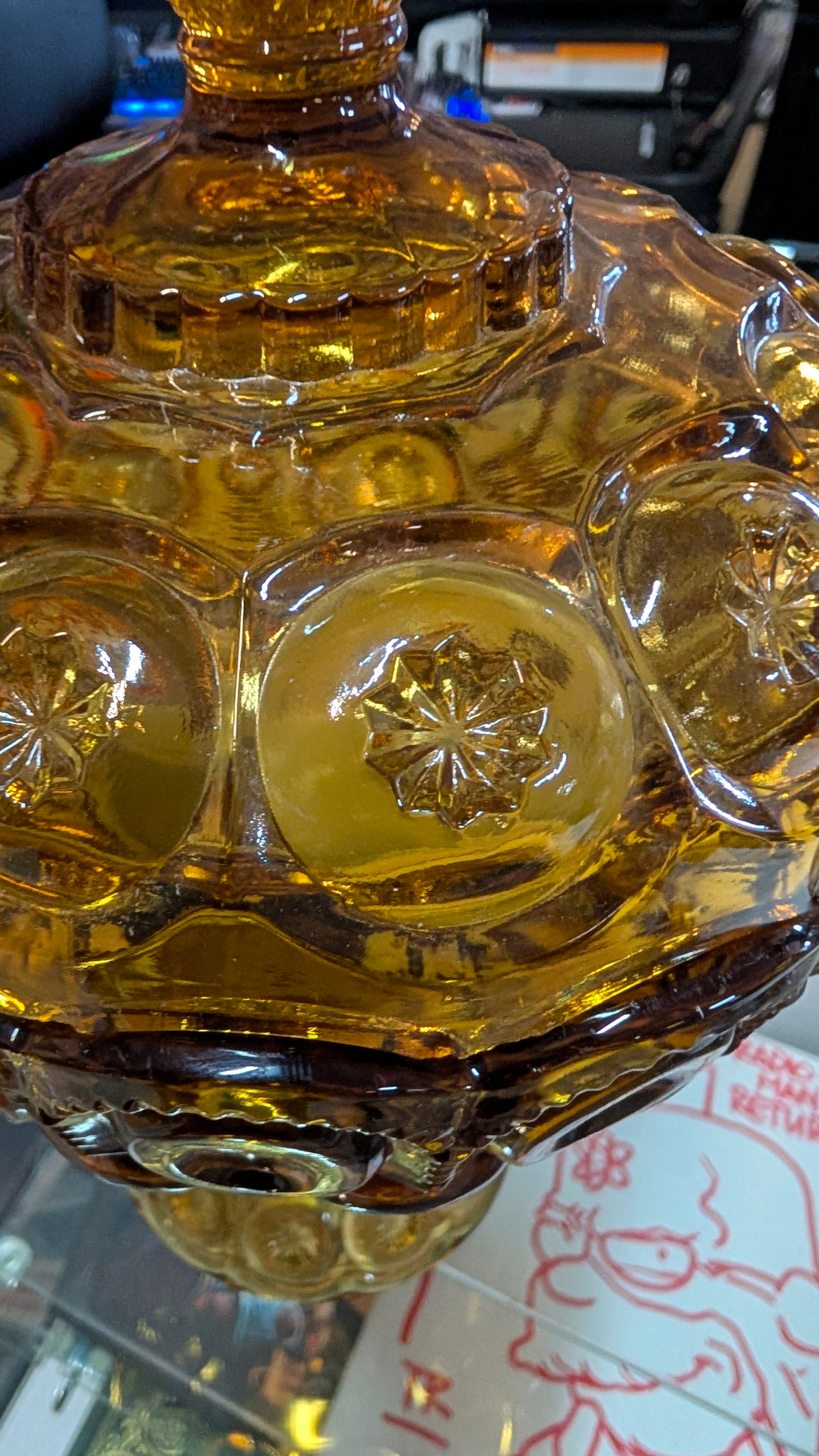 Vintage L E Smith Moon And Star Amber 10 Inch Compote Candy Dish Glassware Decor