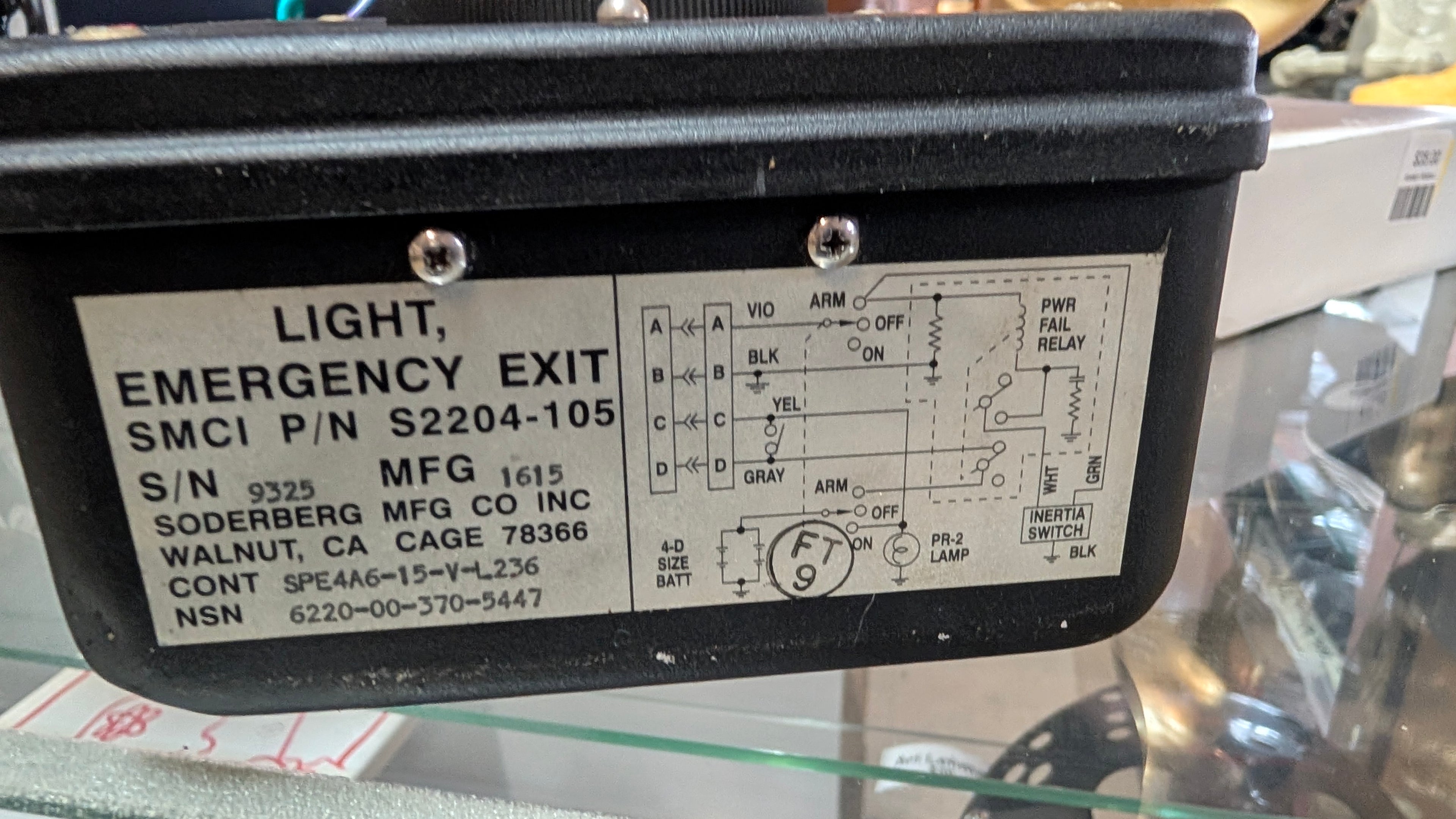 Vintage Aircraft Emergency Exit Light SMCI S2204-105 Aviation Collectible Unit