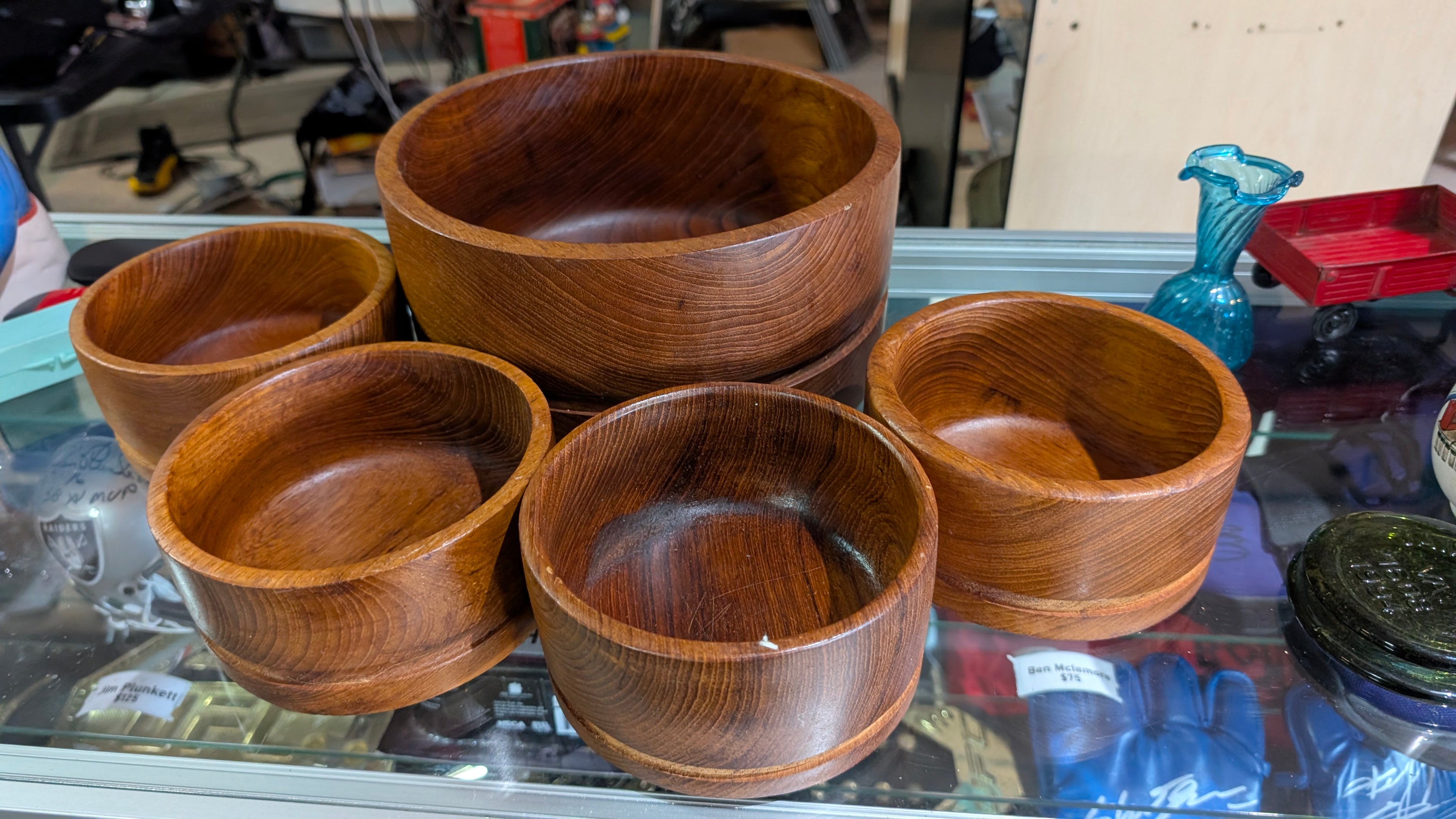 Vintage Teak Wood Salad Bowl Set Made In Thailand Mid Century Modern Decor Art
