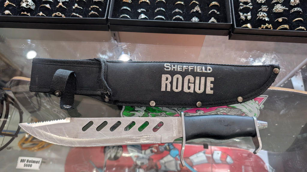 Sheffield Rogue Combination Clip Point Blade With Sheath Black Fixed Blade Knife