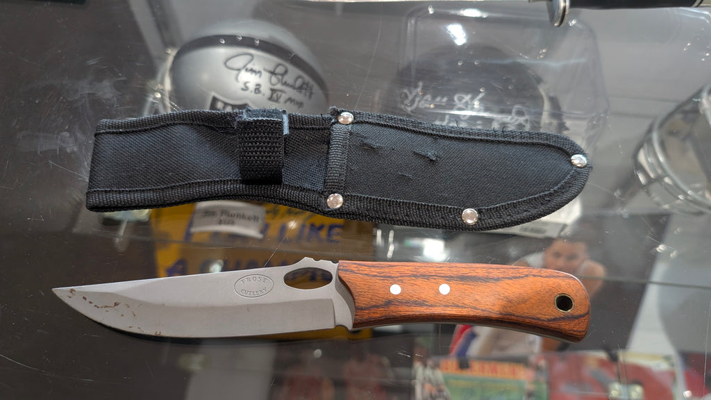 Frost Cutlery Fixed Blade Knife Wood Handle With Sheath Collectible Display