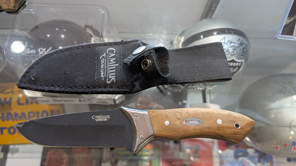 Camillus Fixed Blade Knife Wood Handle With Sheath Collectible Outdoor Display