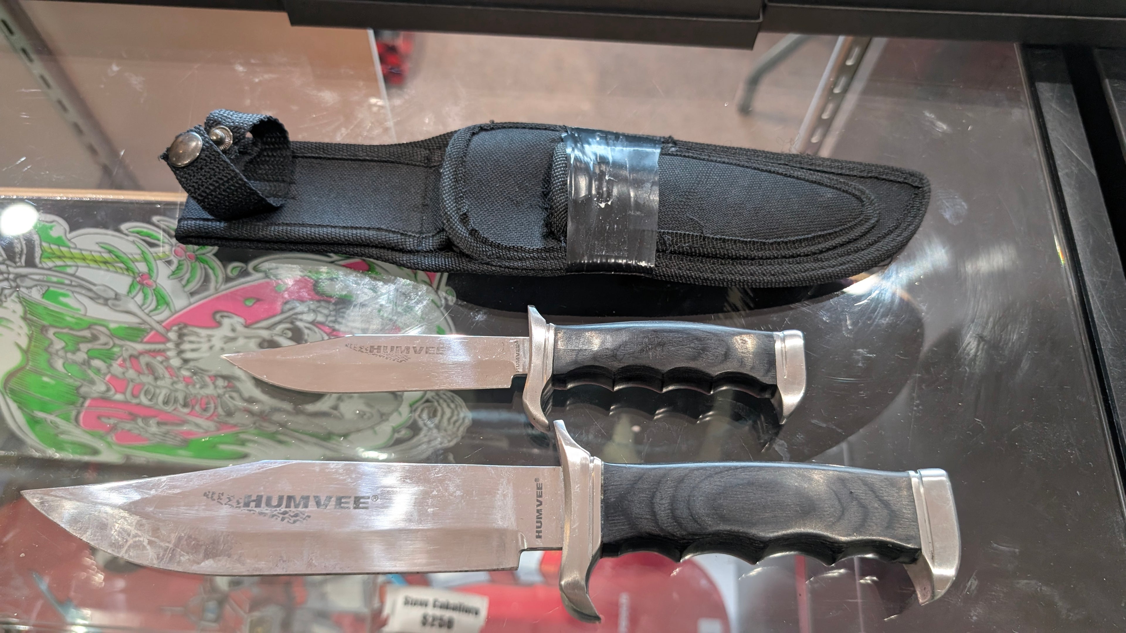 Humvee Fixed Blade Knife Set Two Pieces With Black Handles And Nylon Sheath