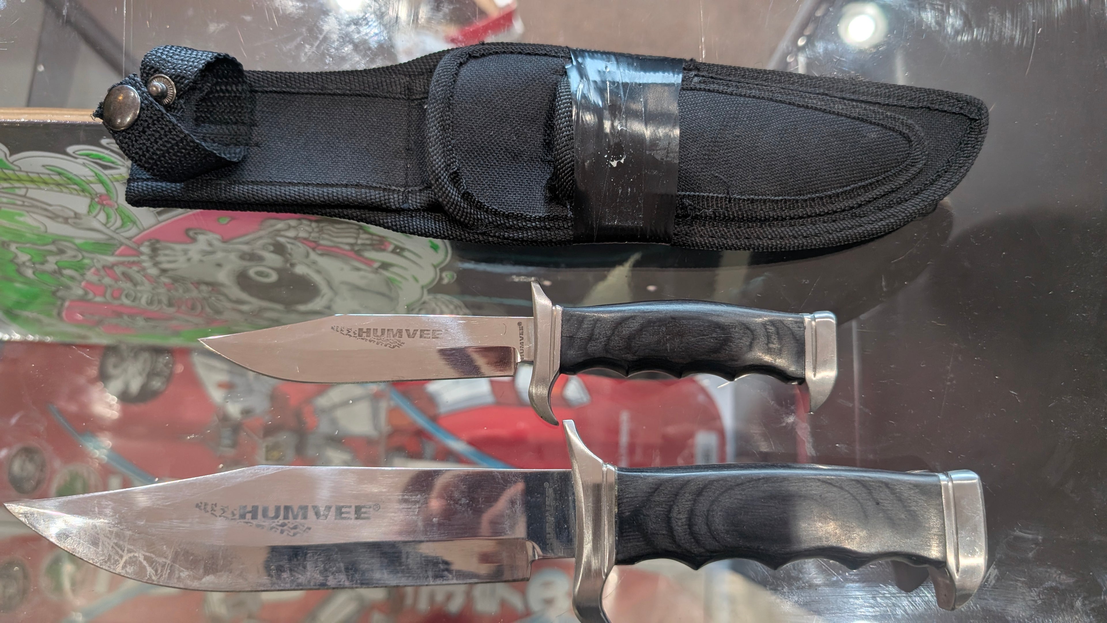 Humvee Fixed Blade Knife Set Two Pieces With Black Handles And Nylon Sheath