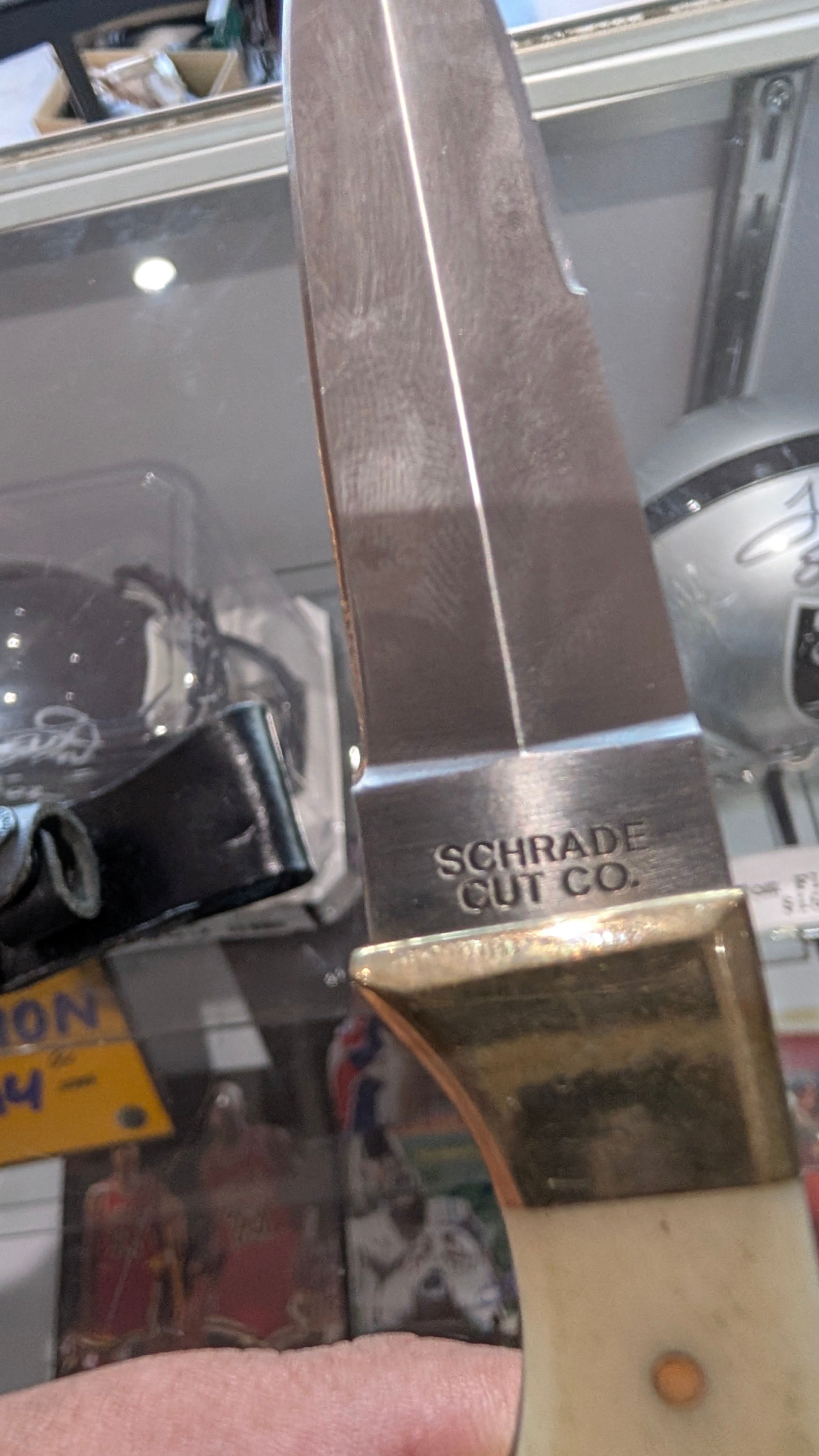 Vintage Schrade Cut Co LB8WB Fixed Blade Knife With Bone Handle And Leather Sheath