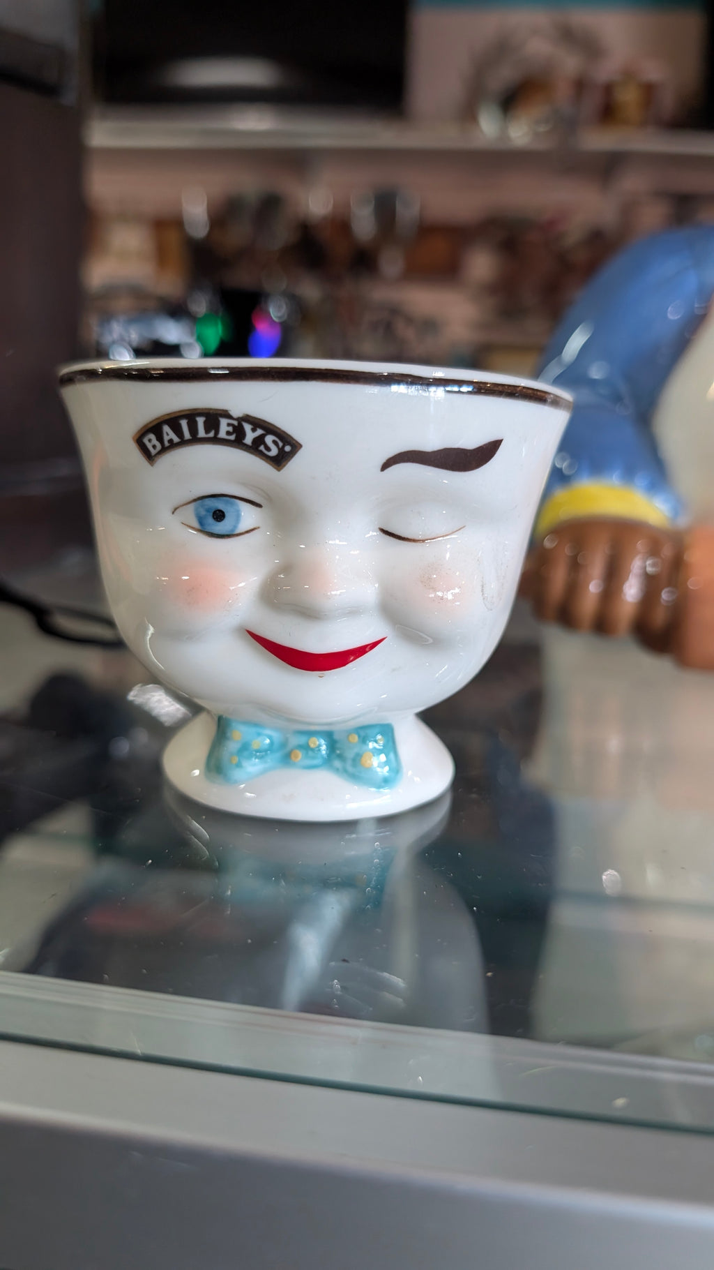 Vintage Baileys Winking Face Ceramic Novelty Egg Cup Barware MCM Collectible