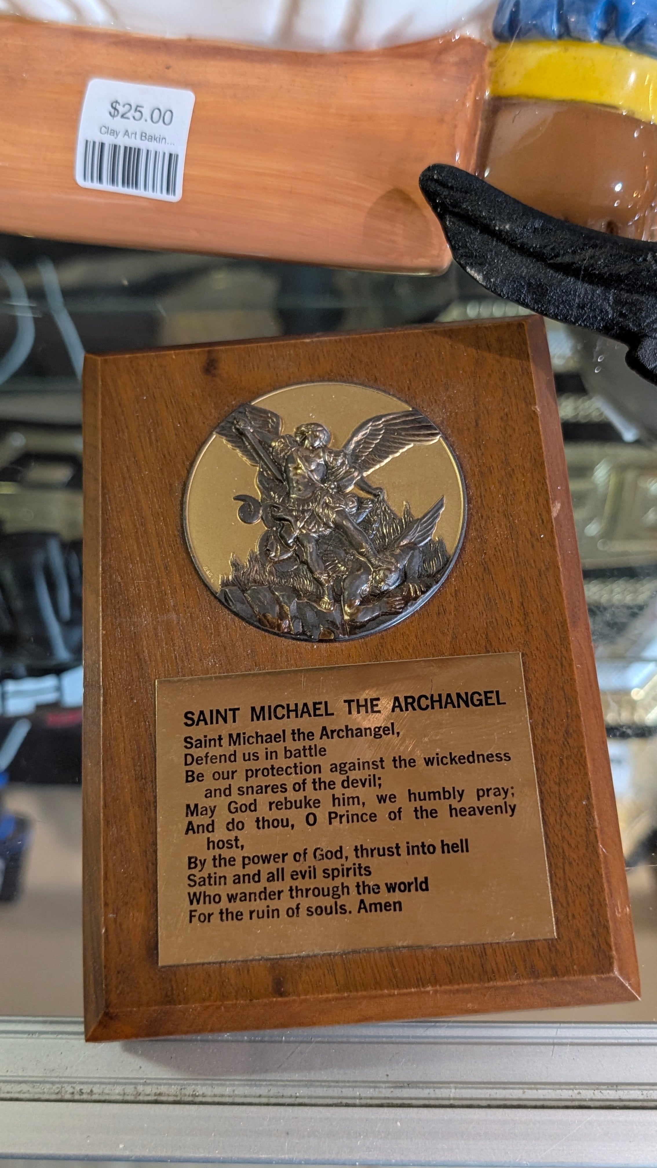 Vintage Saint Michael The Archangel Wood Plaque Religious Decor Prayer Display