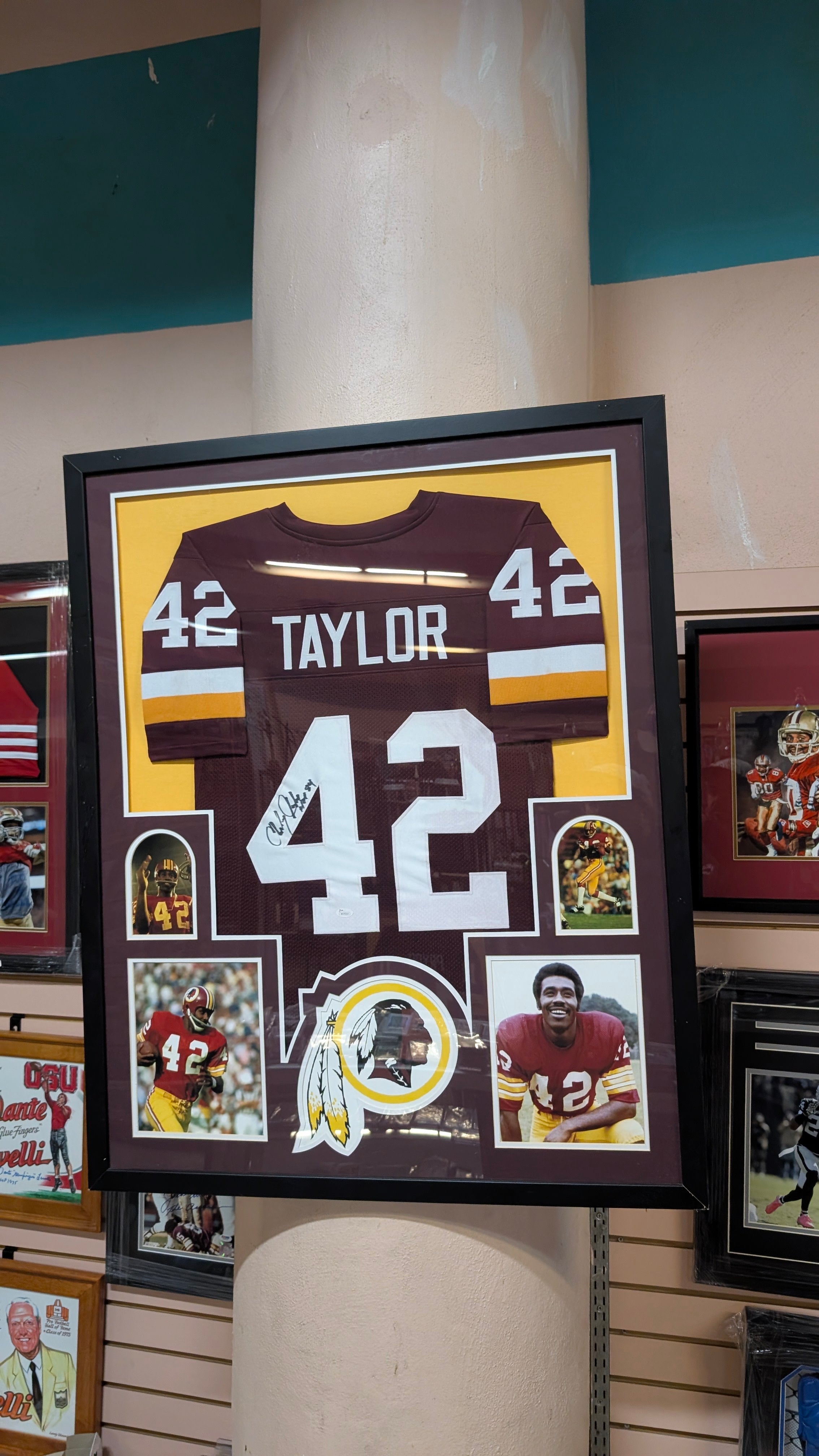Vintage Signed Charley Taylor Washington Football Jersey Autograph Wall Display
