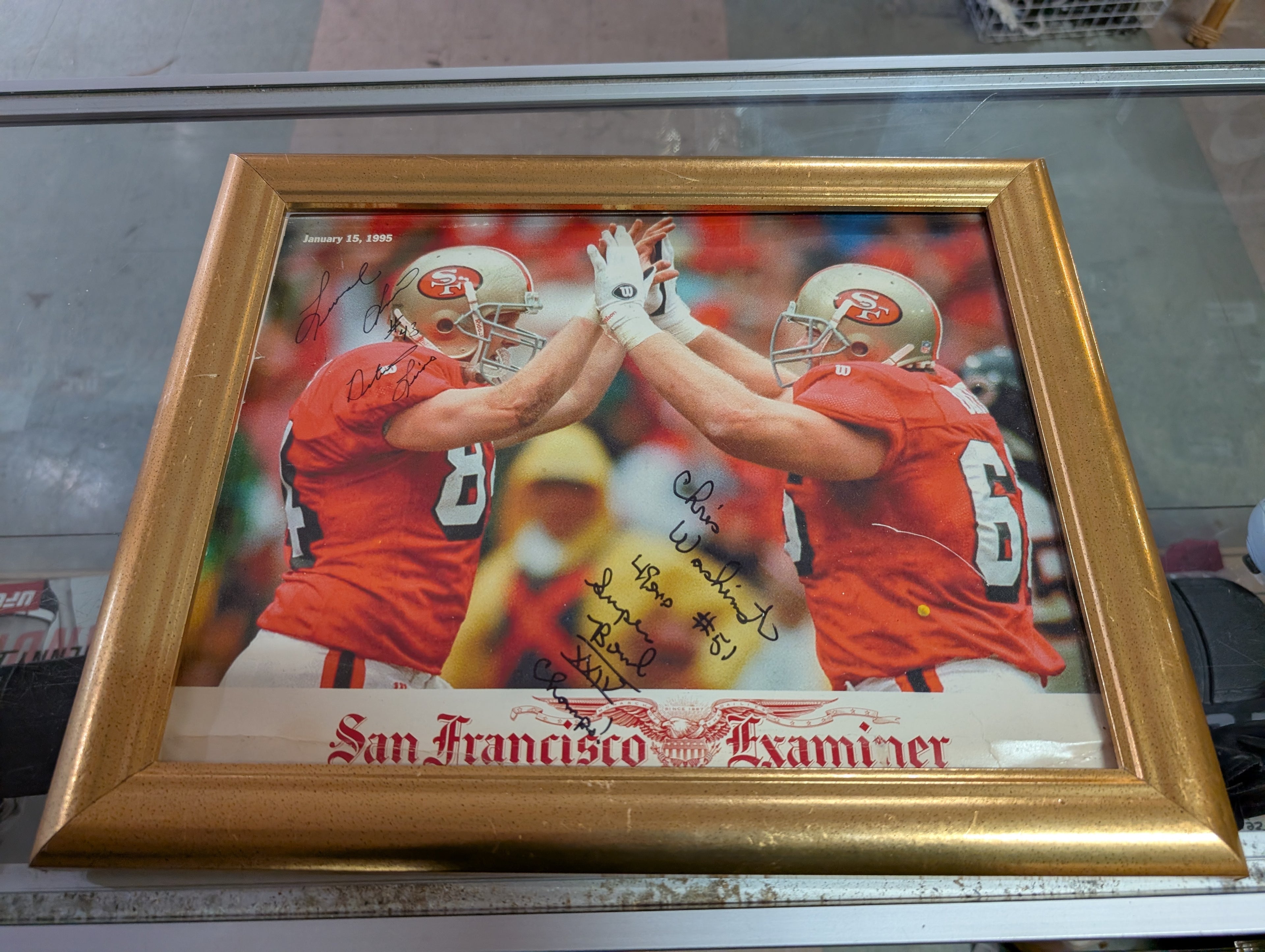 Vintage San Francisco 49ers Super Bowl XXIX Signed Framed Photo Carter / Loville / Washington