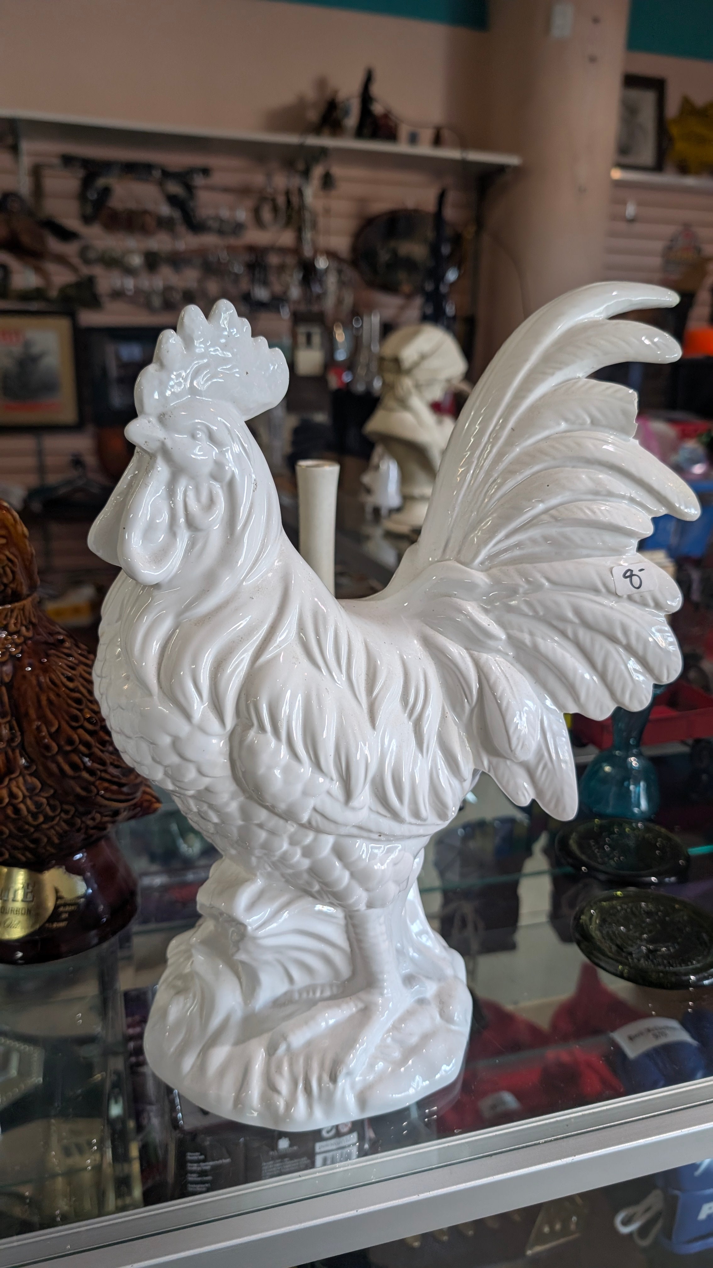Vintage White Ceramic Rooster Candle Holder Farmhouse Kitchen Decor Figurine