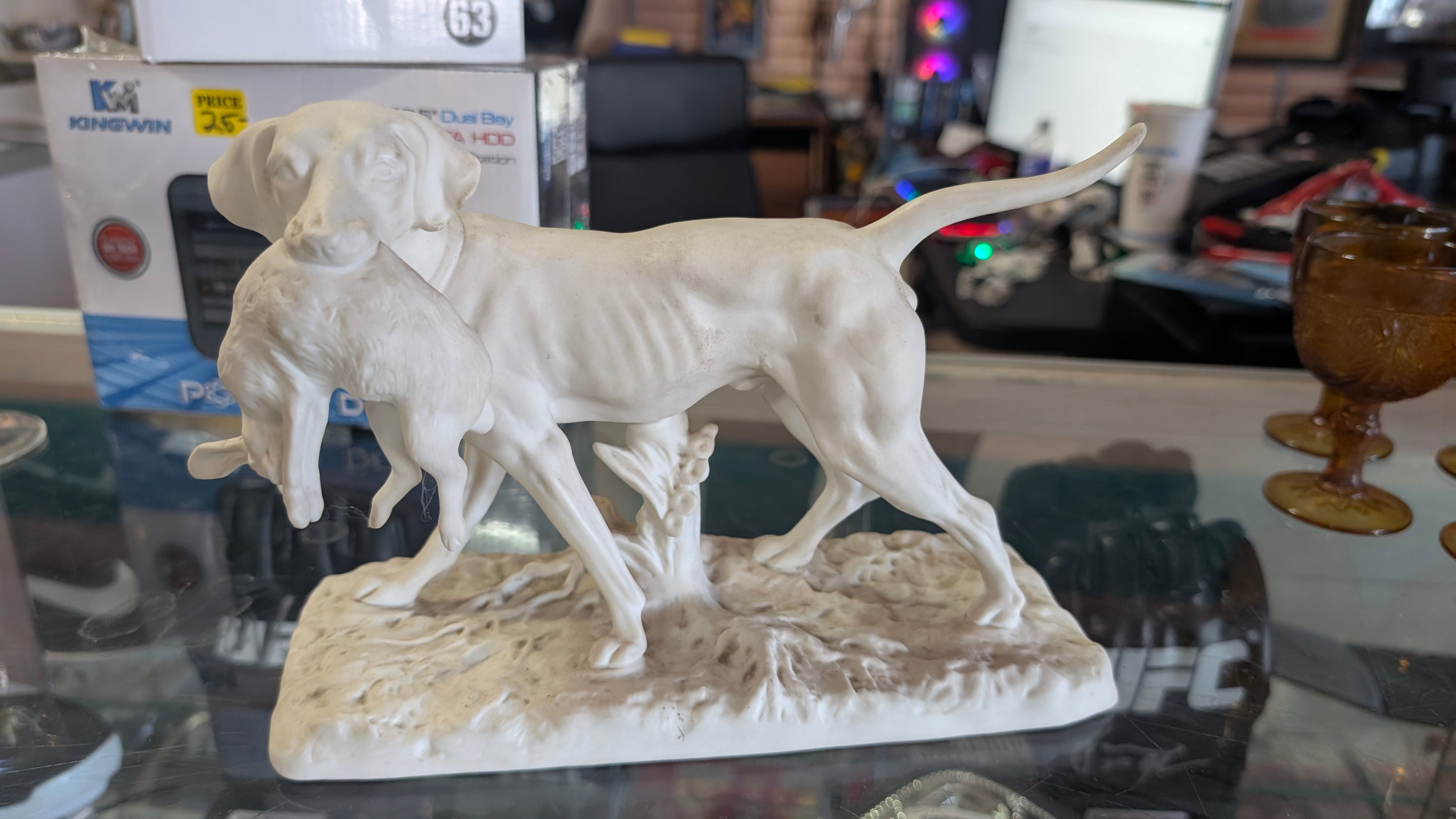 Vintage White Hunting Dog With Game Bird Figurine Collectible Decorative Sculpture