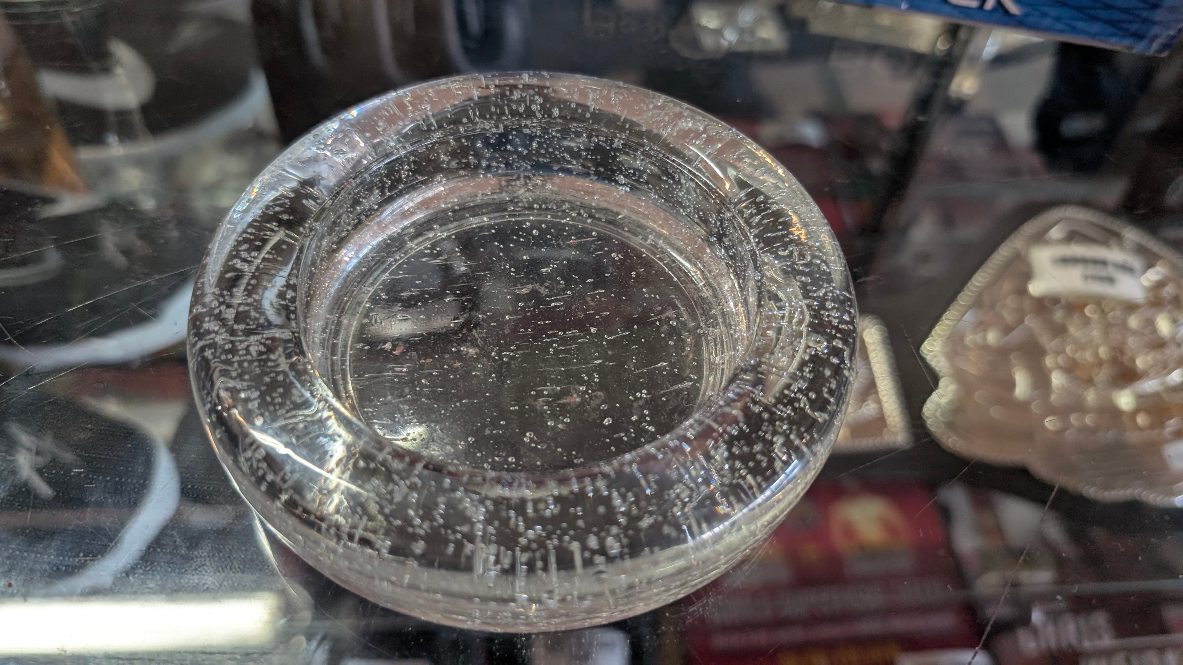 Vintage Clear Art Glass Bubble Controlled Ashtray Or Paperweight Decor Display