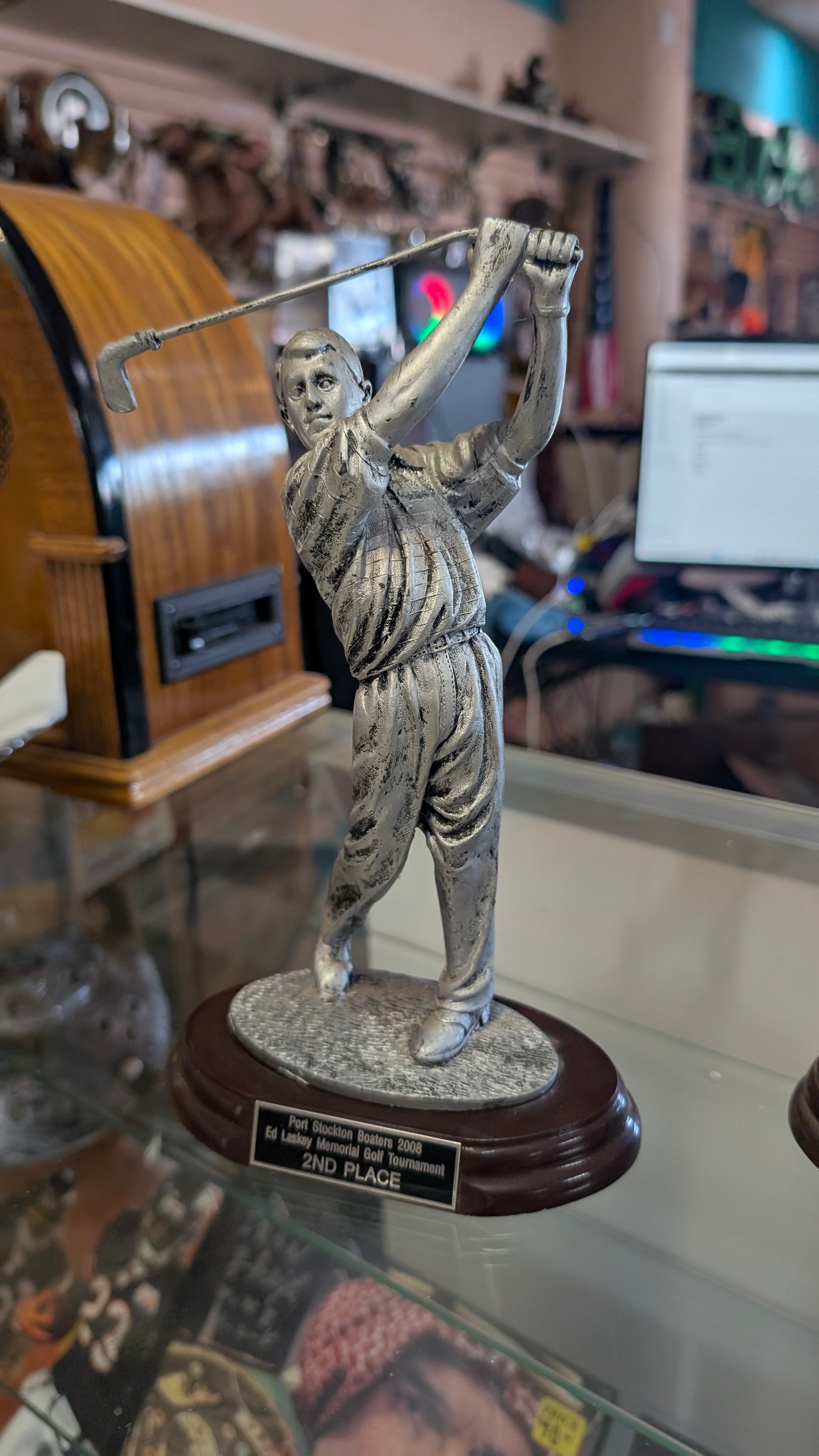 Vintage Golf Trophy Golfer Figurine Ed Laskey Memorial Tournament Award Display