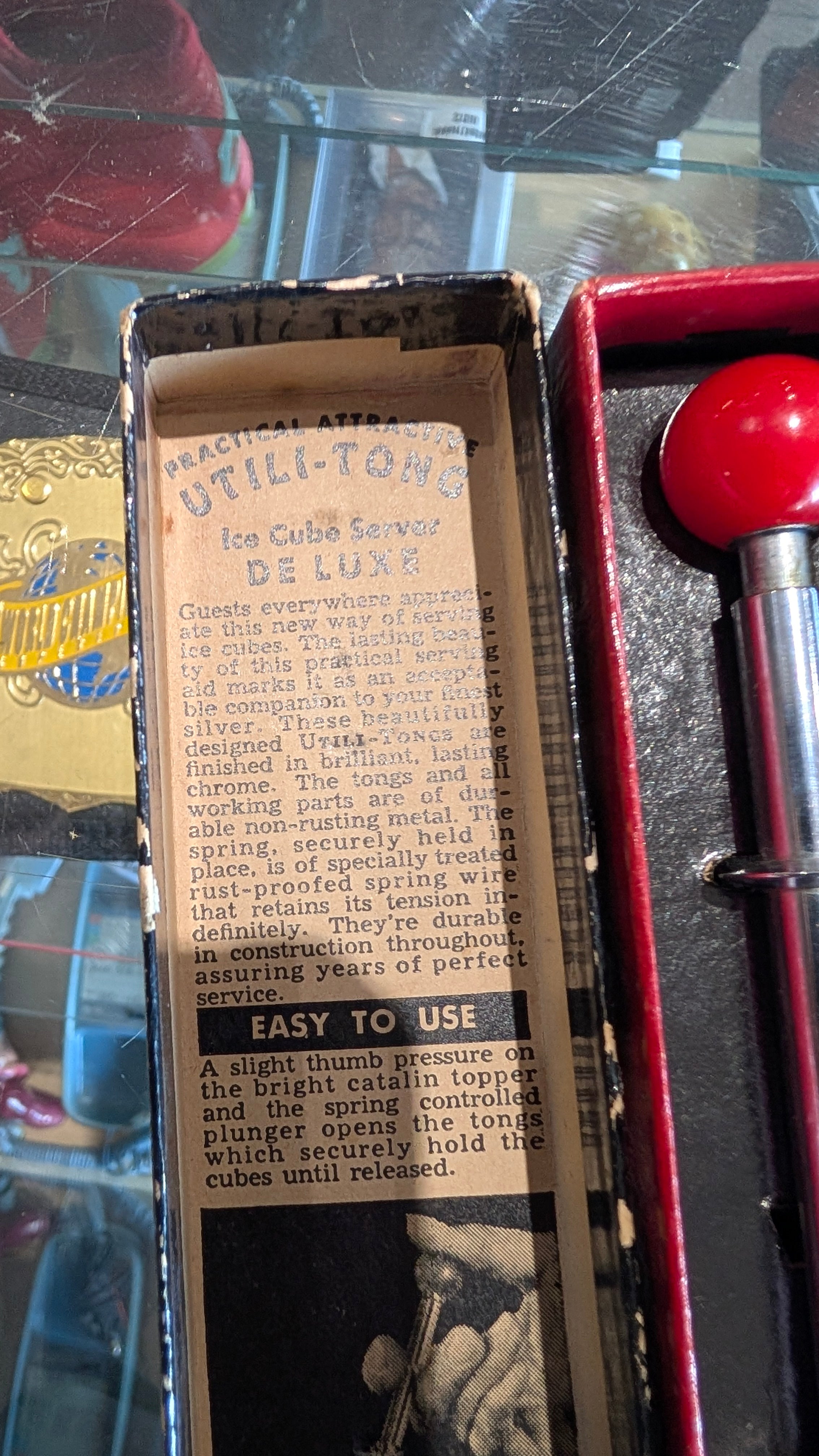 Vintage Utili-Tong Ice Cube Server De Luxe Chrome Bar Tool Original Box