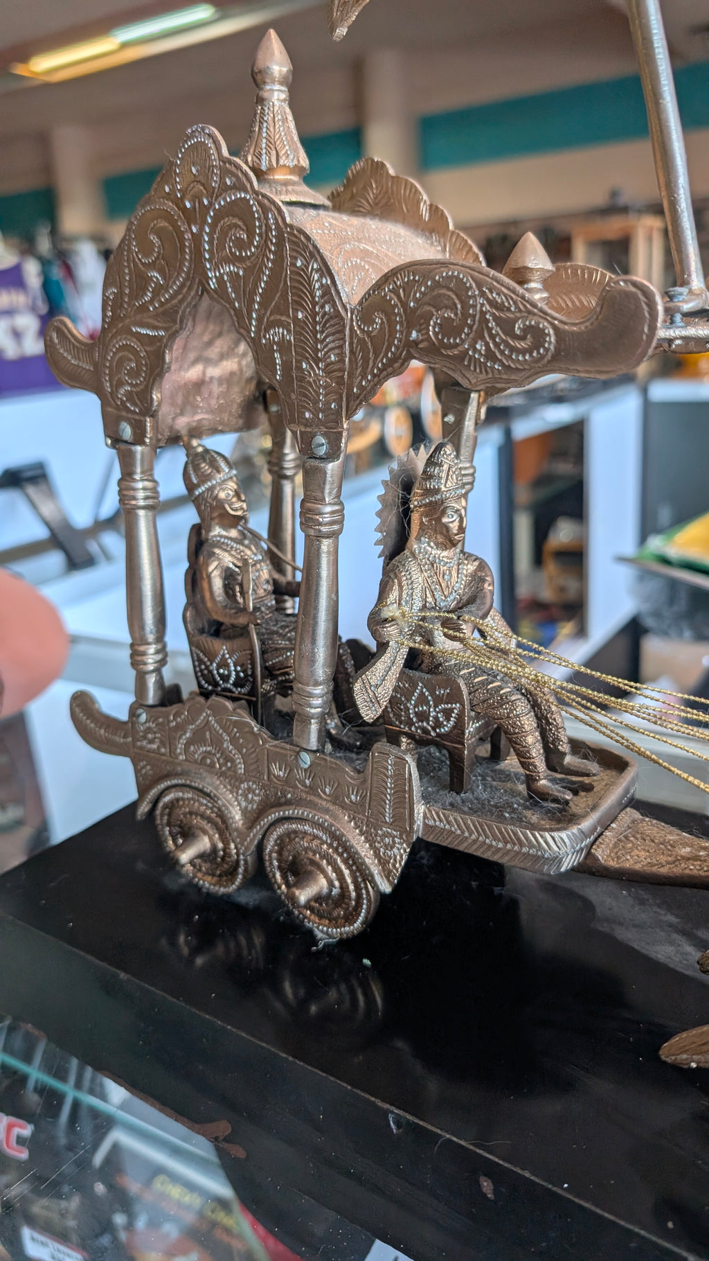 Mahabharata Krishna Arjuna Chariot Rath Metal Sculpture Hindu Handmade Decor