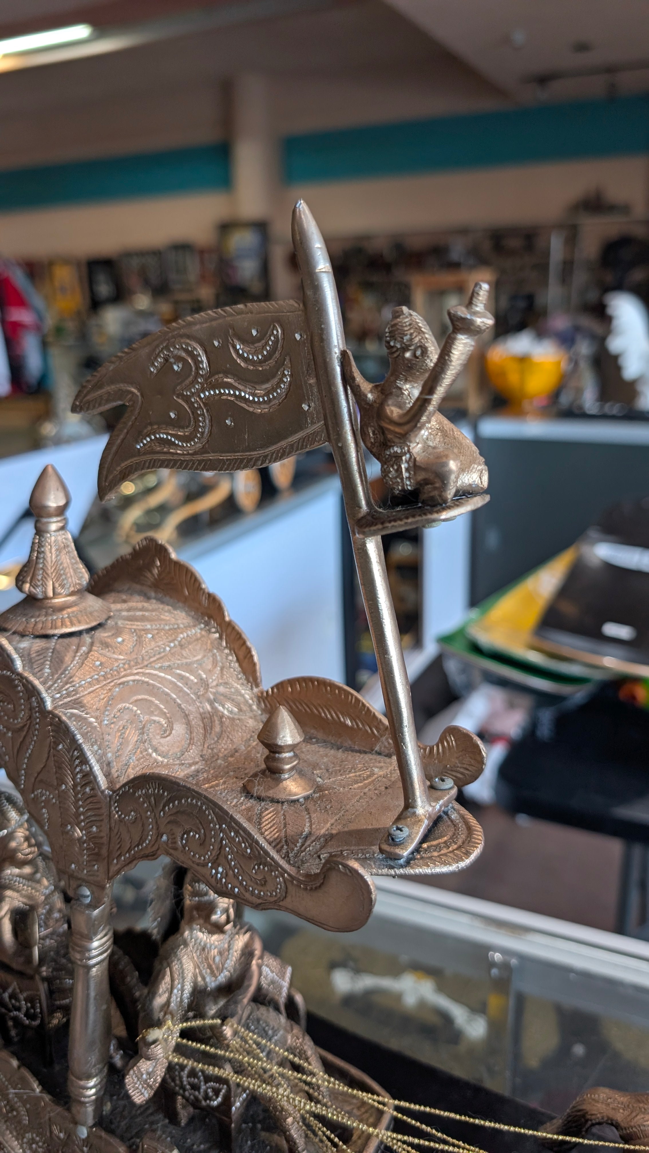 Mahabharata Krishna Arjuna Chariot Rath Metal Sculpture Hindu Handmade Decor