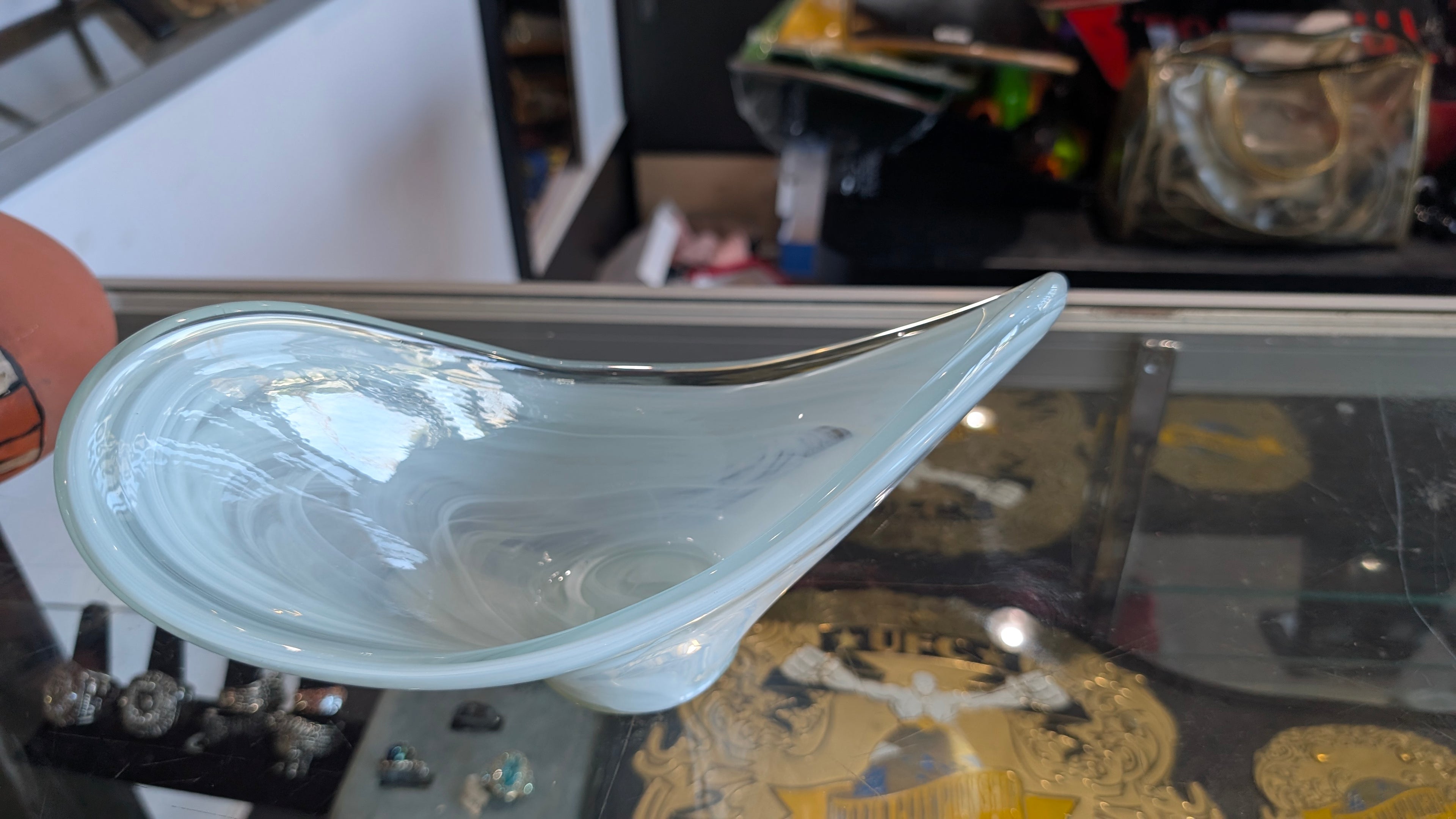 Vintage Murano Hand Blown Light Blue Art Glass Sculptural Centerpiece Bowl Decor