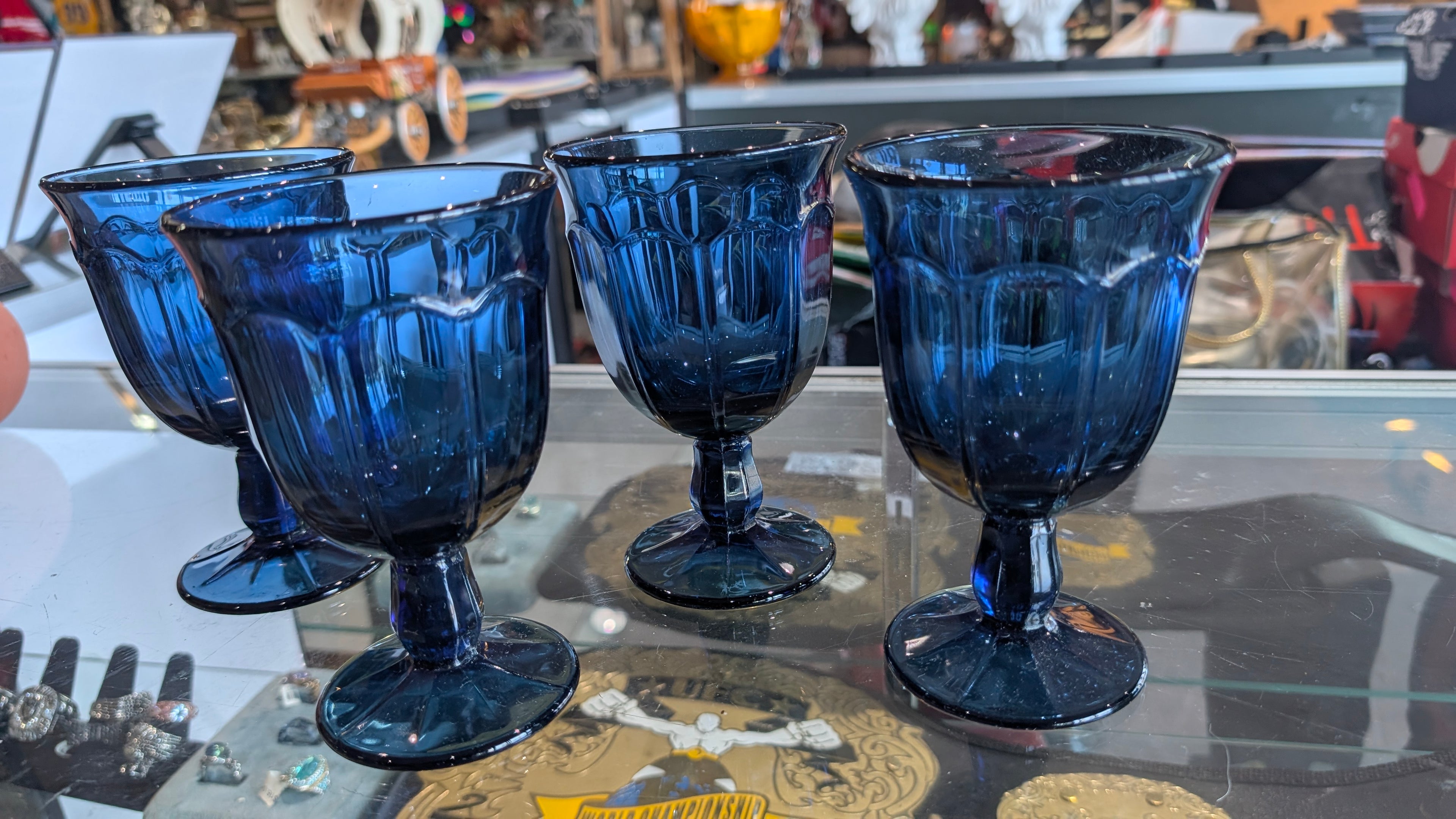 Vintage Cobalt Blue Glass Goblet Footed Drinkware Decor Collectible