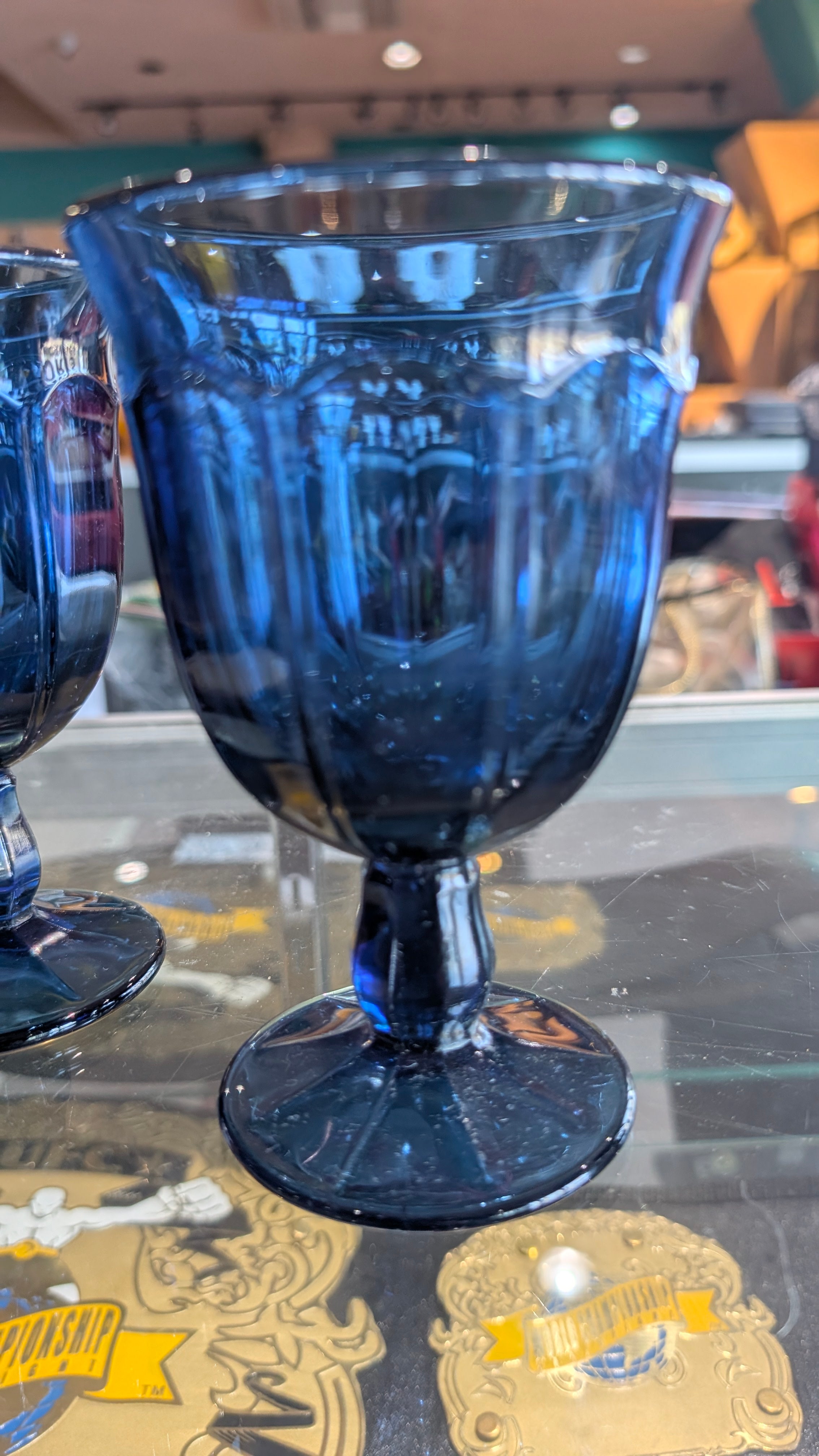 Vintage Cobalt Blue Glass Goblet Footed Drinkware Decor Collectible