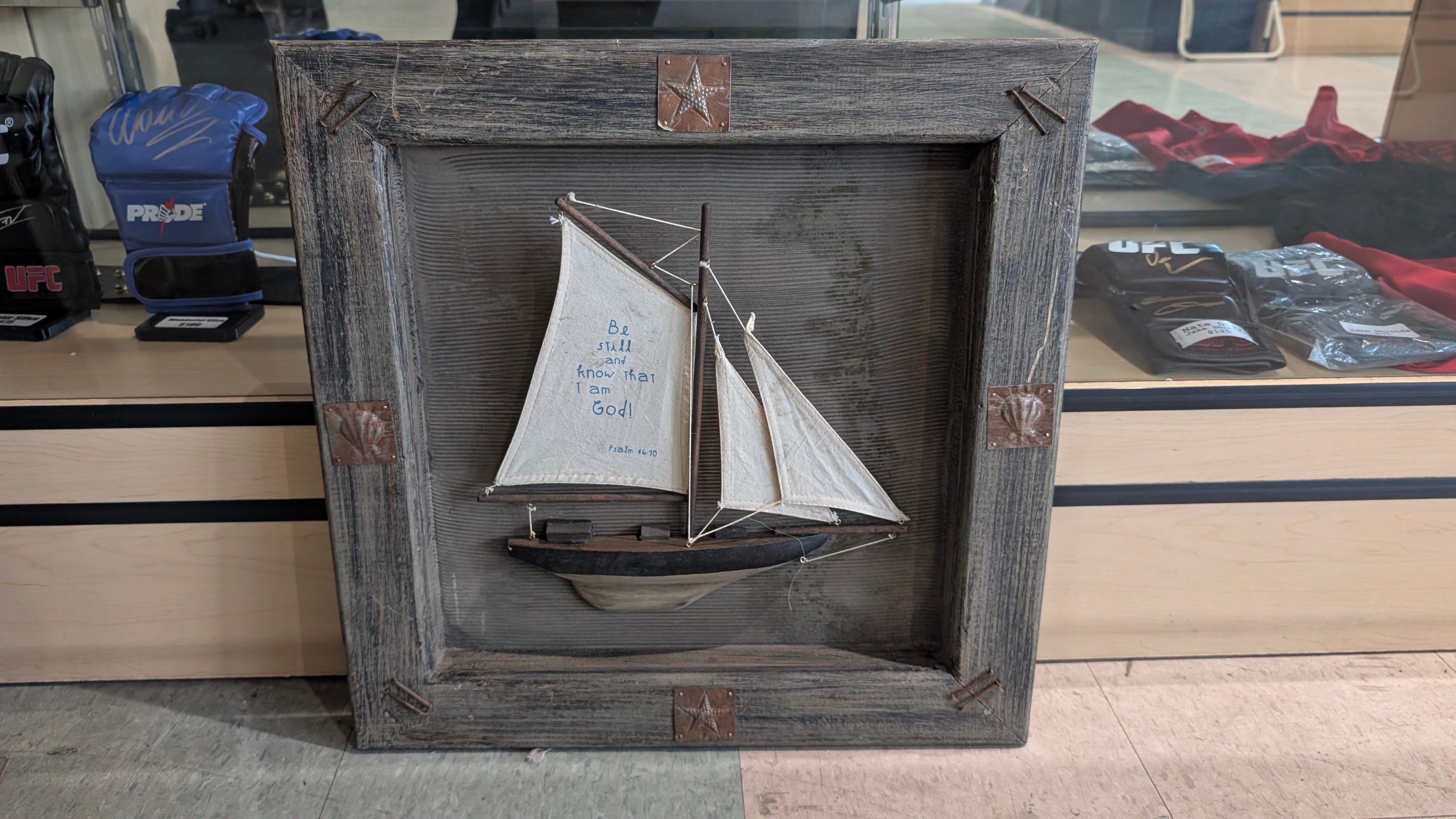 Vintage Rustic Framed Sailboat Wall Art Nautical Christian Scripture Decor Piece