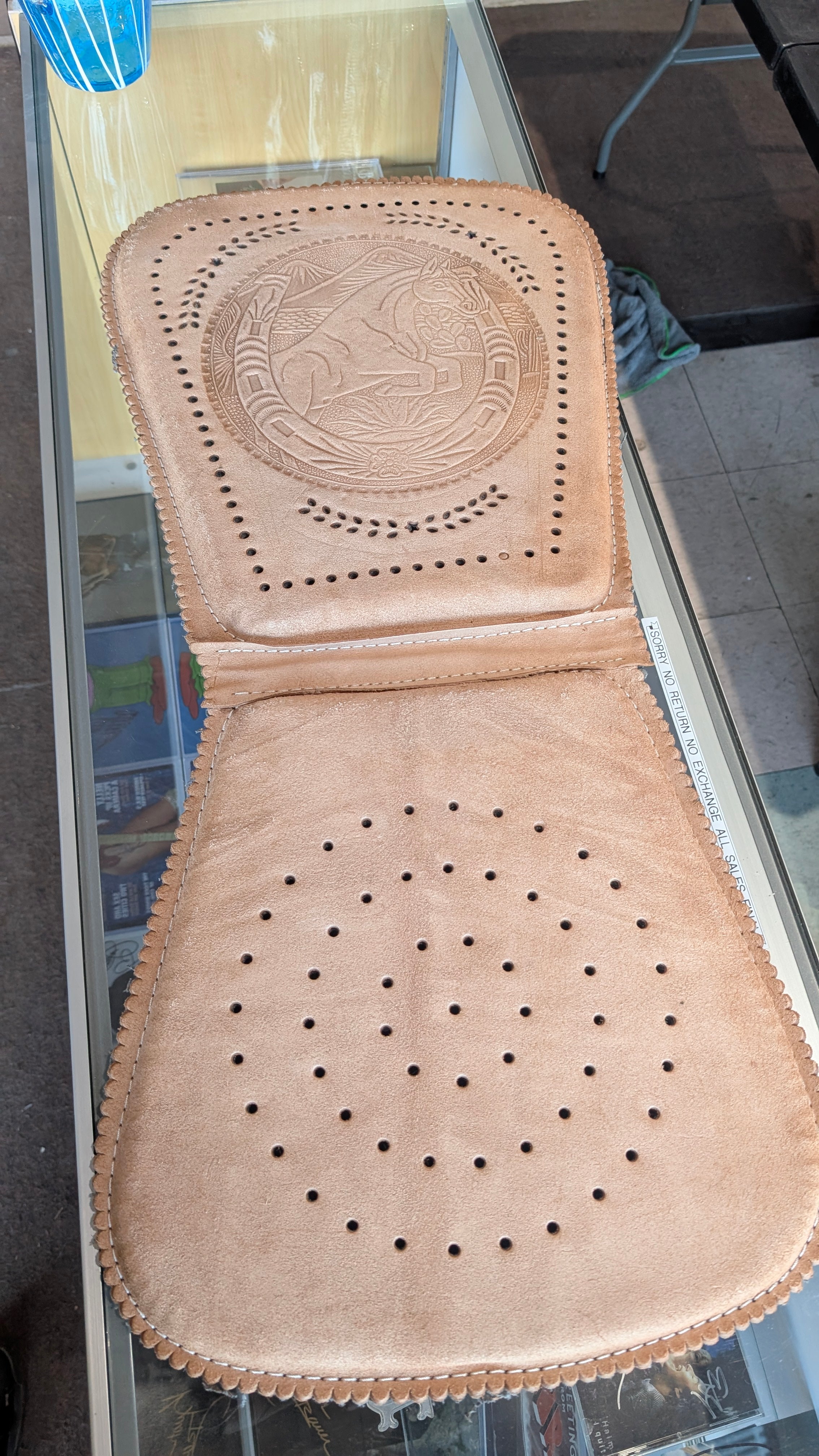 Vintage Hand Tooled Leather Western Saddle Seat Cover Horse Design Decor