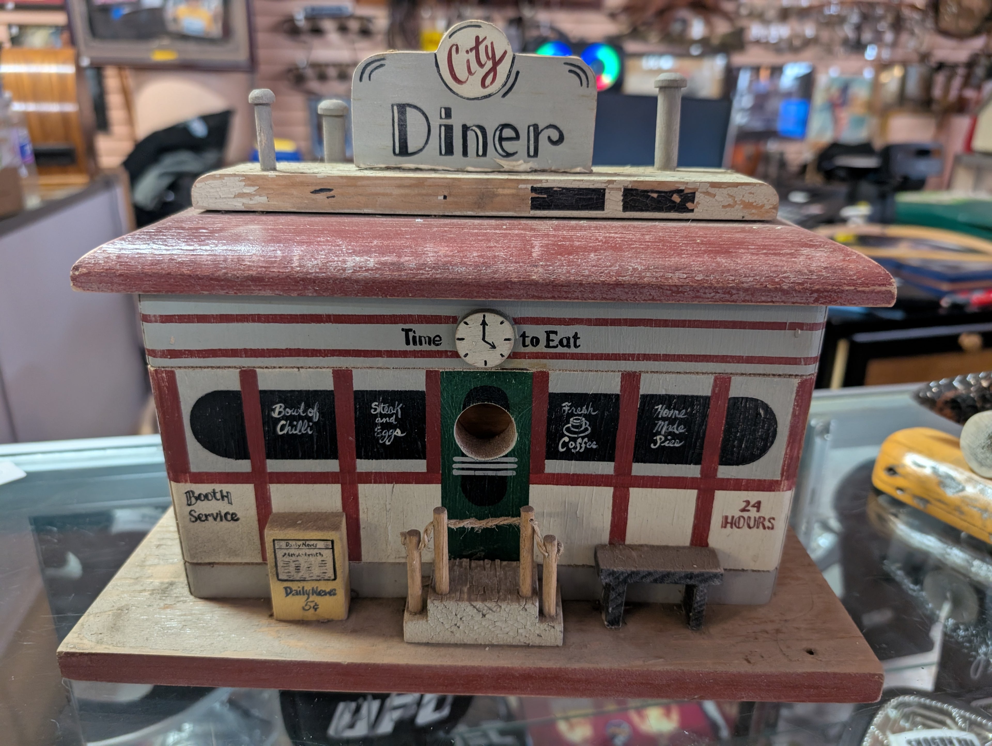 Vintage Handcrafted Wooden City Diner Restaurant Folk Art Decor
