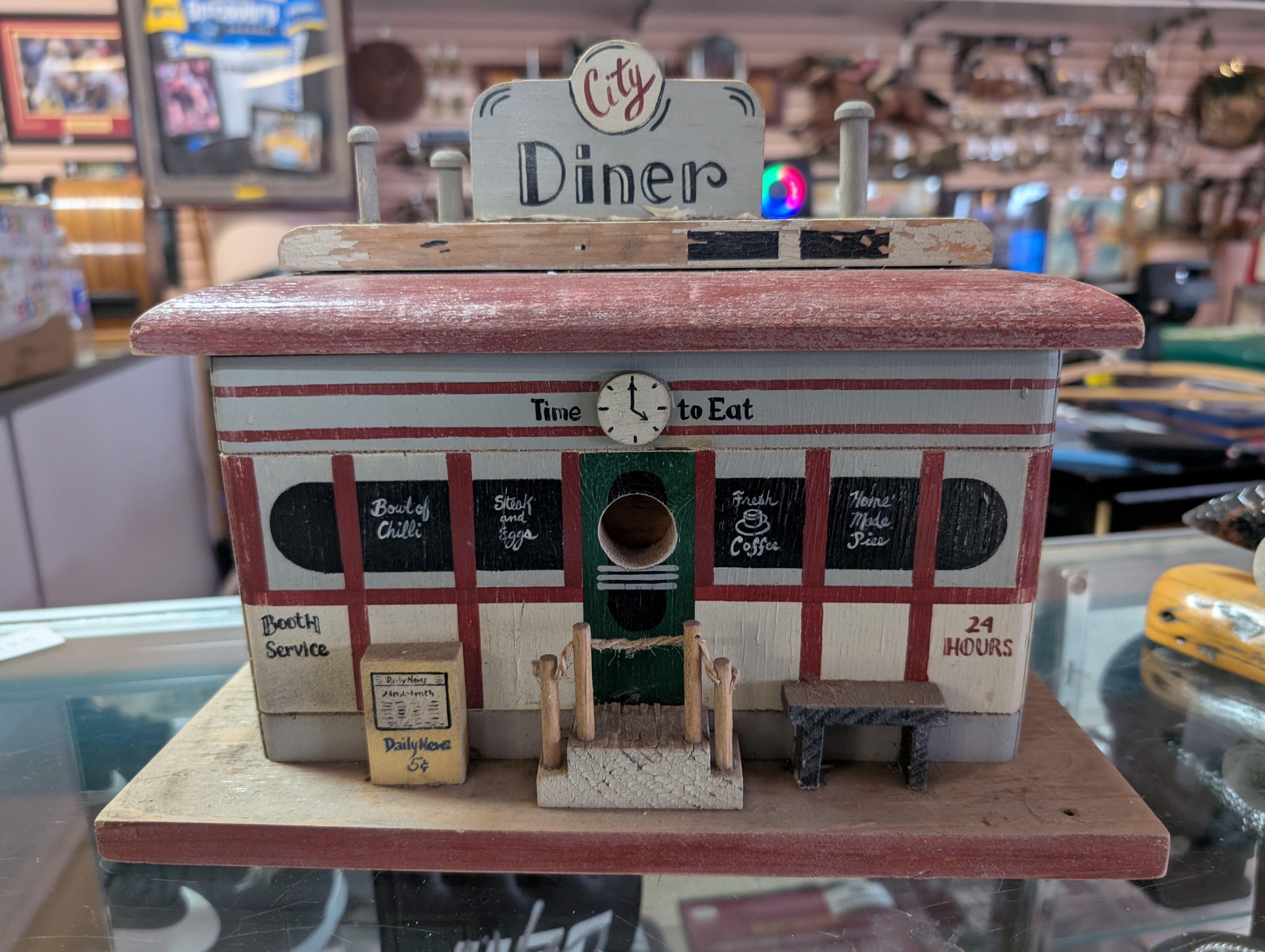 Vintage Handcrafted Wooden City Diner Restaurant Folk Art Decor